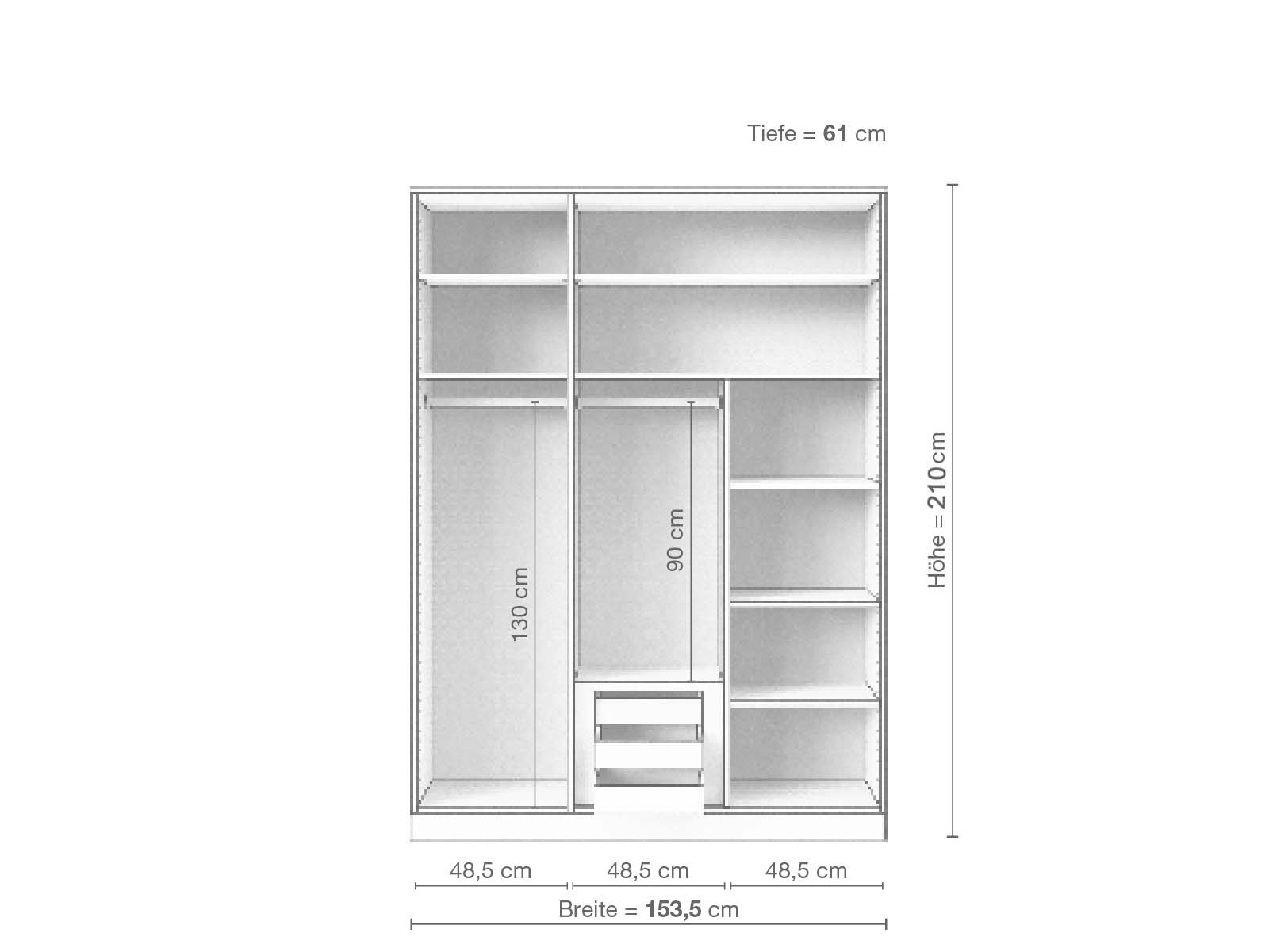 Eschenschrank „Alpenrose“, 3-türig, Höhe 210 cm, Inneneinrichtung D