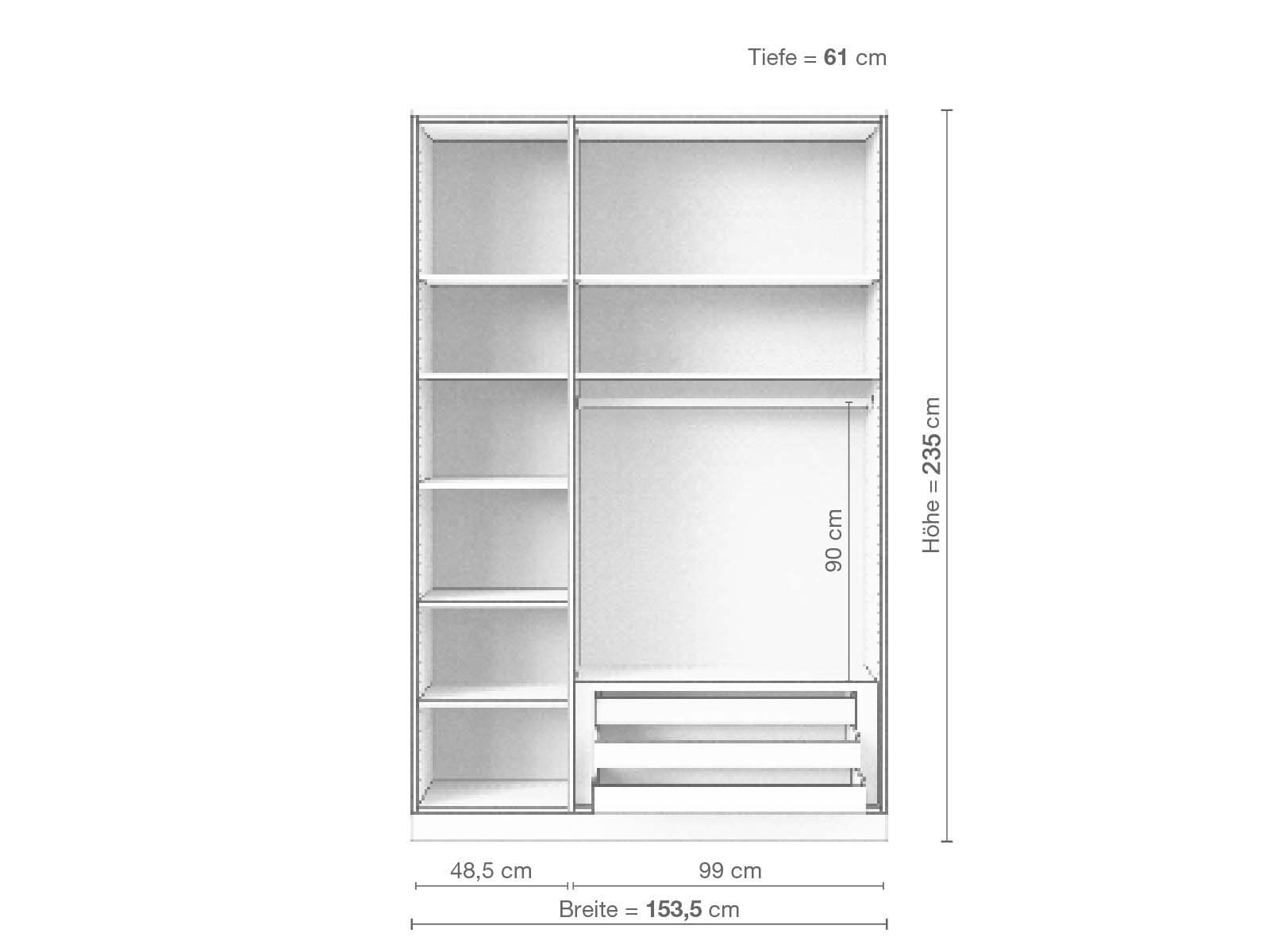 Eschenschrank „Alpenrose“, 3-türig, Höhe 235 cm, Inneneinrichtung C