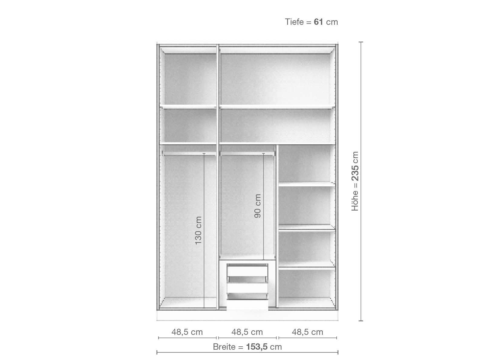 Eschenschrank „Alpenrose“, 3-türig, Höhe 235 cm, Inneneinrichtung D