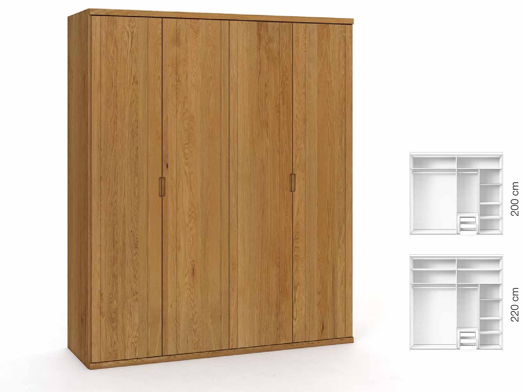 Eichenschrank „Egon“, 4-türig, Höhe 220 cm, Griffausführung „Lukas“, Inneneinrichtung: D