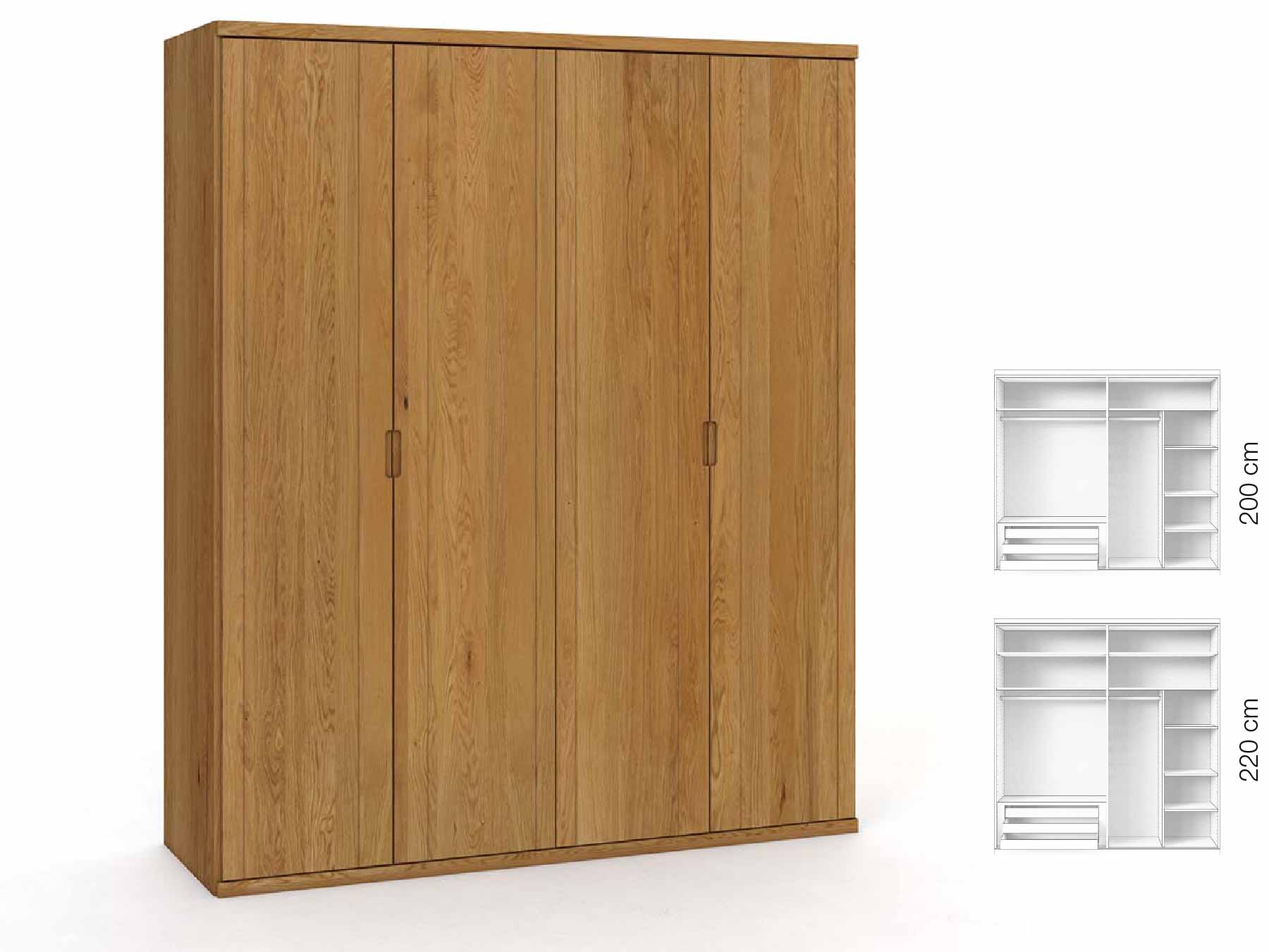 Eichenschrank „Egon“, 4-türig, Höhe 220 cm, Griffausführung „Lukas“, Inneneinrichtung: C