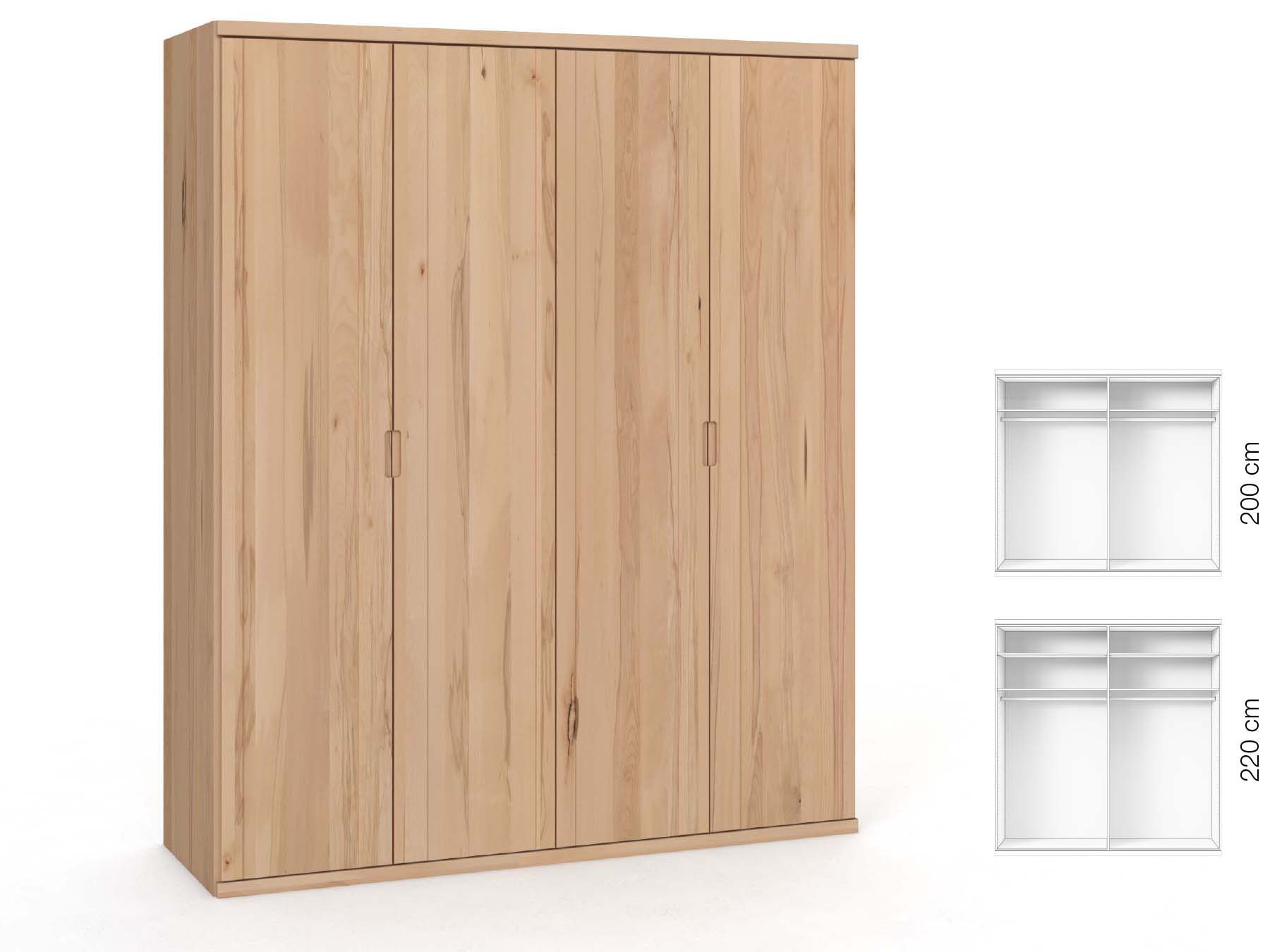 Buchenschrank „Egon“, 4-türig, Höhe 220 cm, Griffausführung „Lukas“, Inneneinrichtung: A