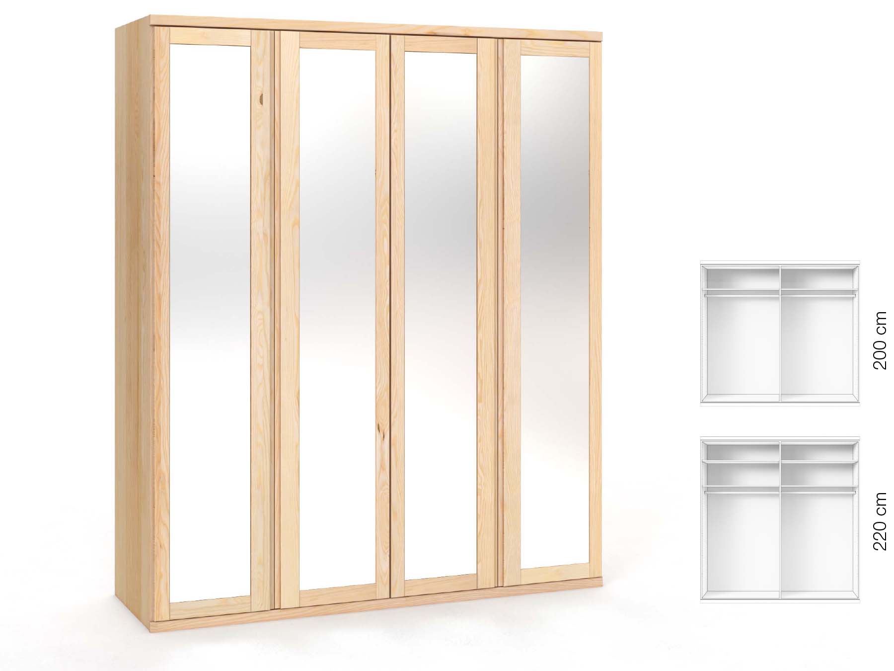 Eschenschrank „Sandra“, 4-türig, Höhe 220 cm, Griffausführung „Patrizia“, Inneneinrichtung: A