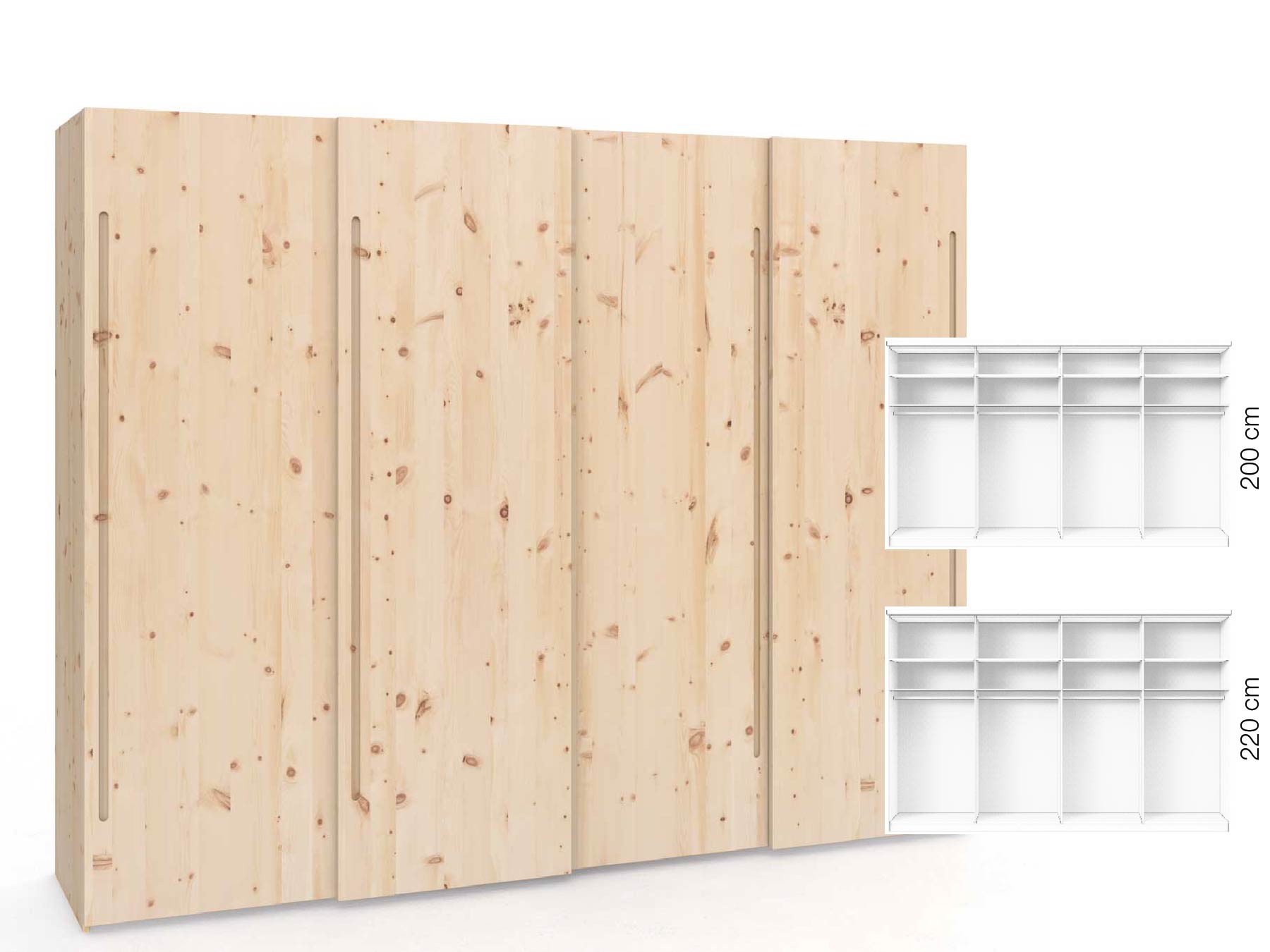 Zirbenschrank „Ludwig", 4-türig, Höhe 220 cm, Inneneinrichtung: A, Griff: C