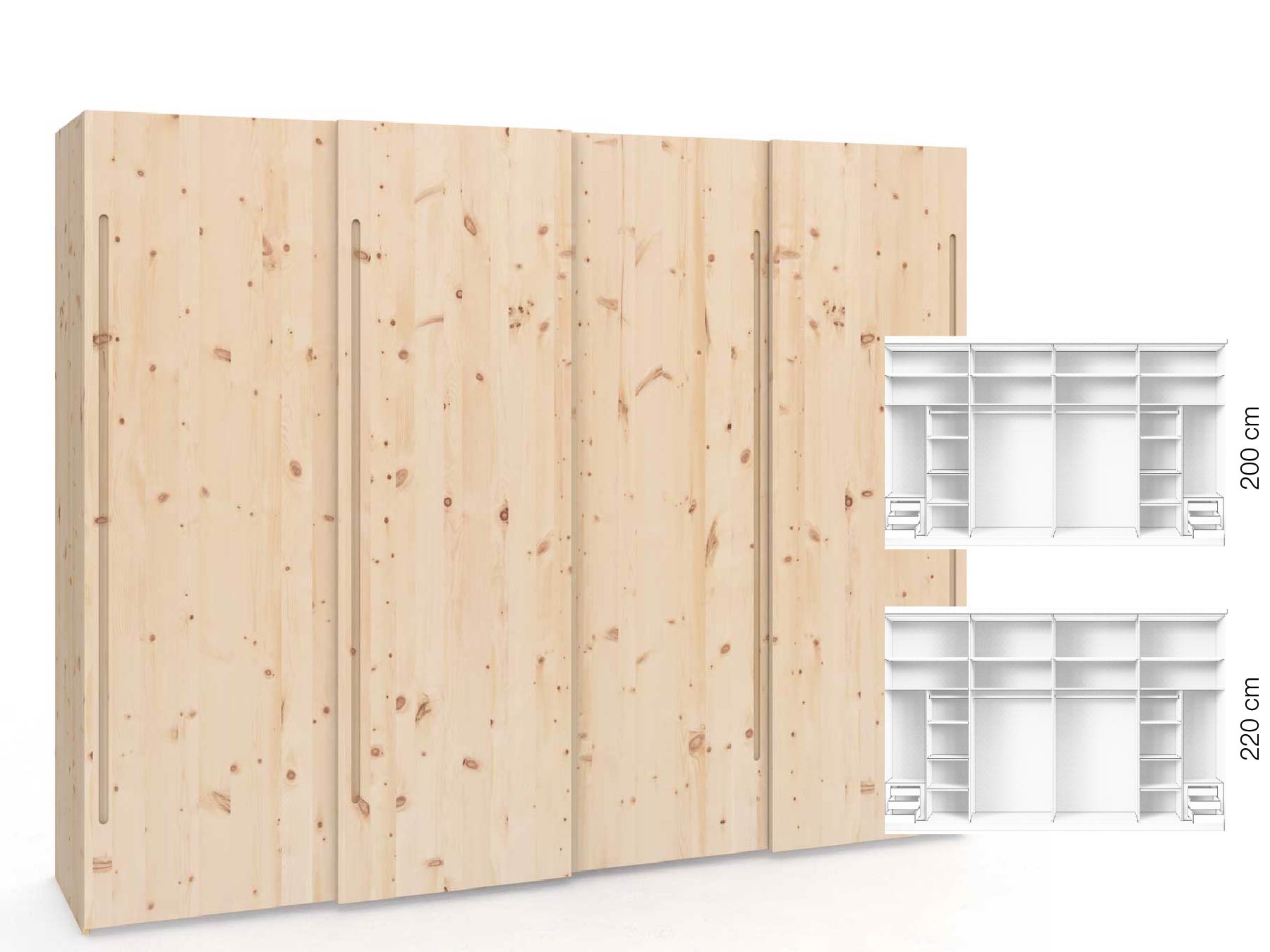 Zirbenschrank „Ludwig", 4-türig, Höhe 220 cm, Inneneinrichtung: C, Griff: C