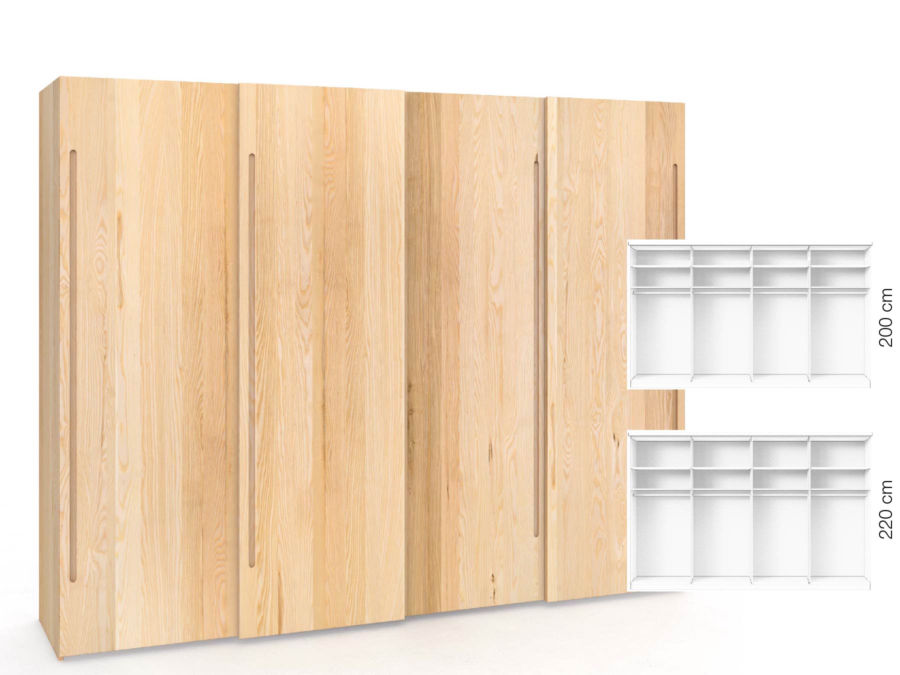 Eschenschrank „Ludwig", 4-türig, Höhe 220 cm, Inneneinrichtung: A, Griff C