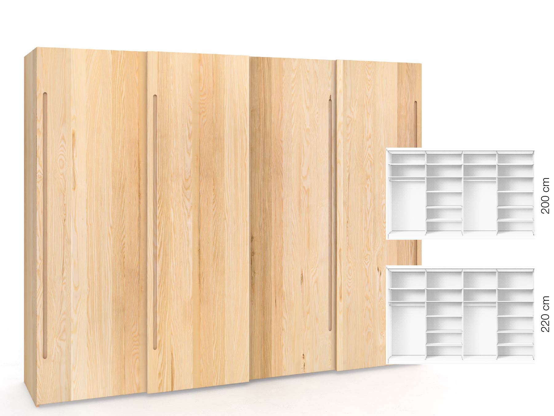 Eschenschrank „Ludwig", 4-türig, Höhe 220 cm, Inneneinrichtung: B, Griff C