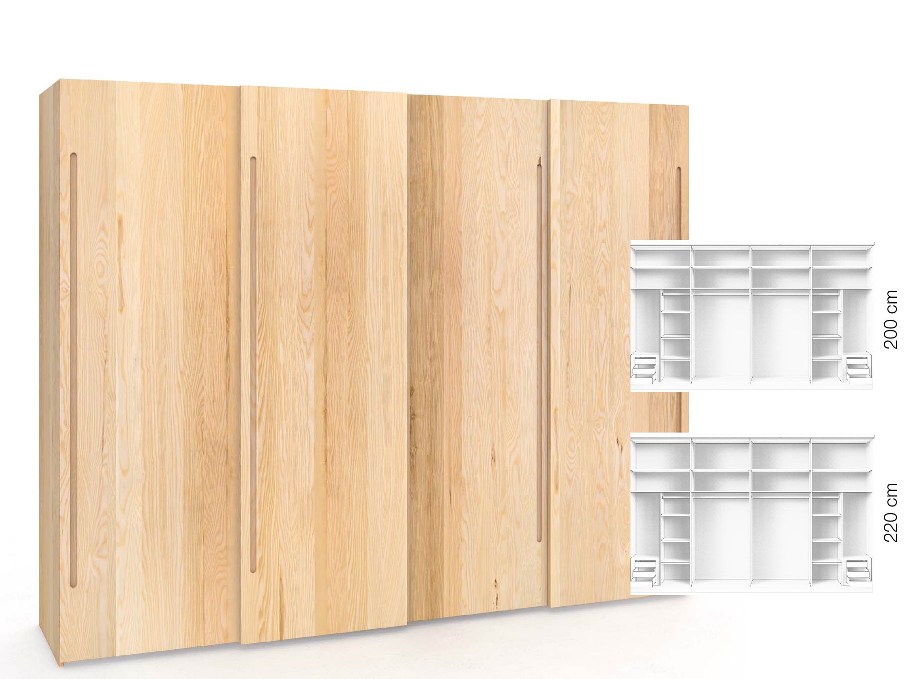 Eschenschrank „Ludwig", 4-türig, Höhe 220 cm, Inneneinrichtung: C, Griff C