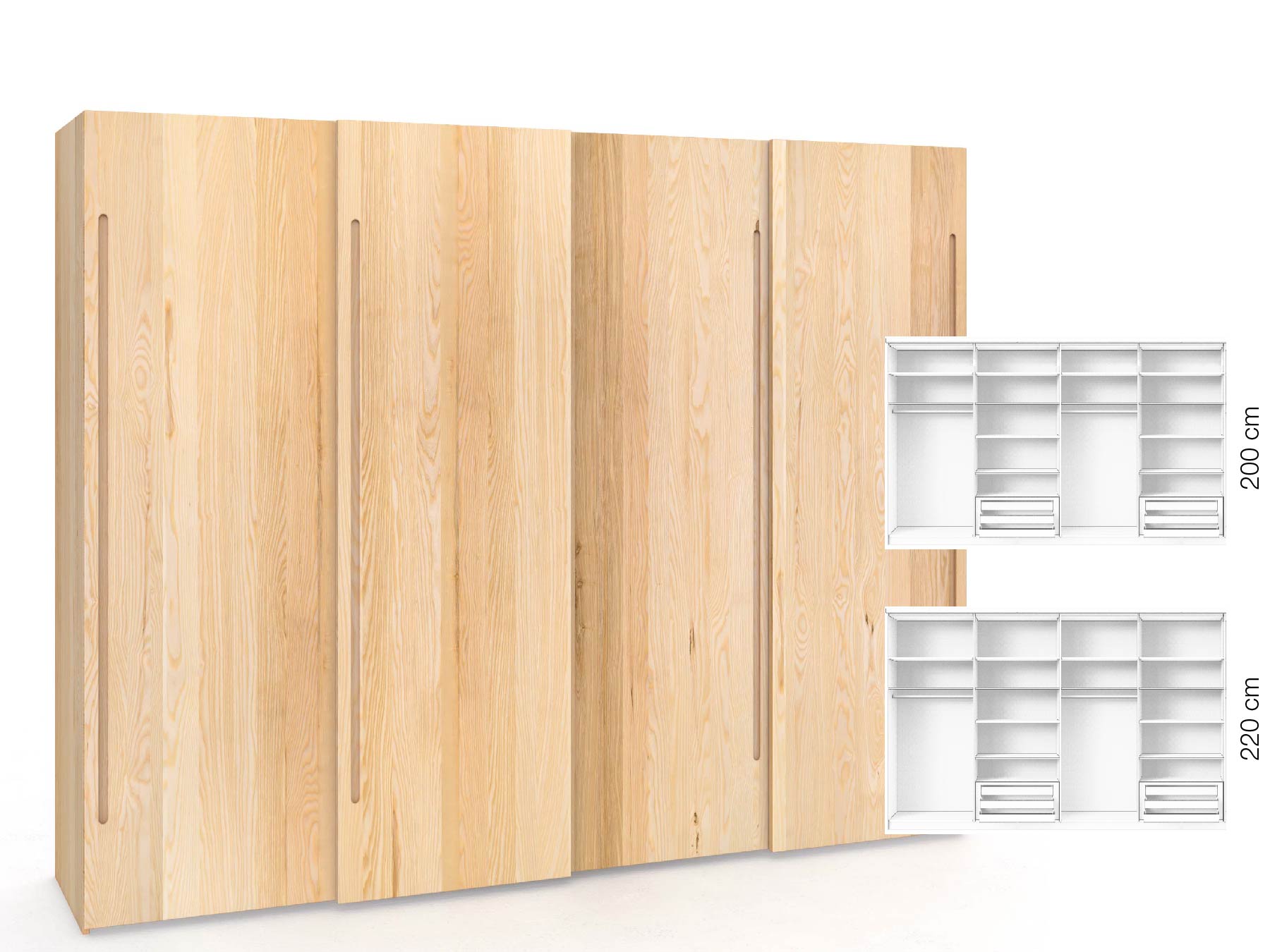 Eschenschrank „Ludwig", 4-türig, Höhe 220 cm, Inneneinrichtung: D, Griff C