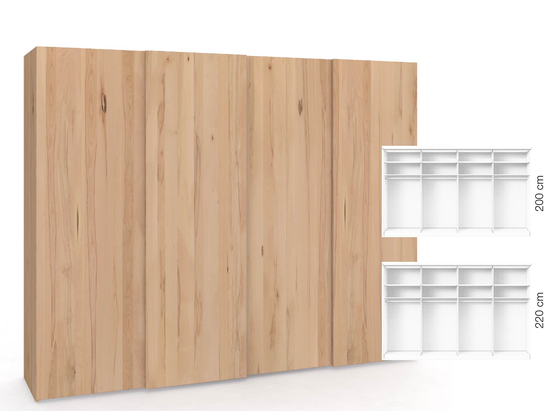Buchenschrank „Ludwig", 4-türig, Höhe 220 cm, Inneneinrichtung: A, Grifflos