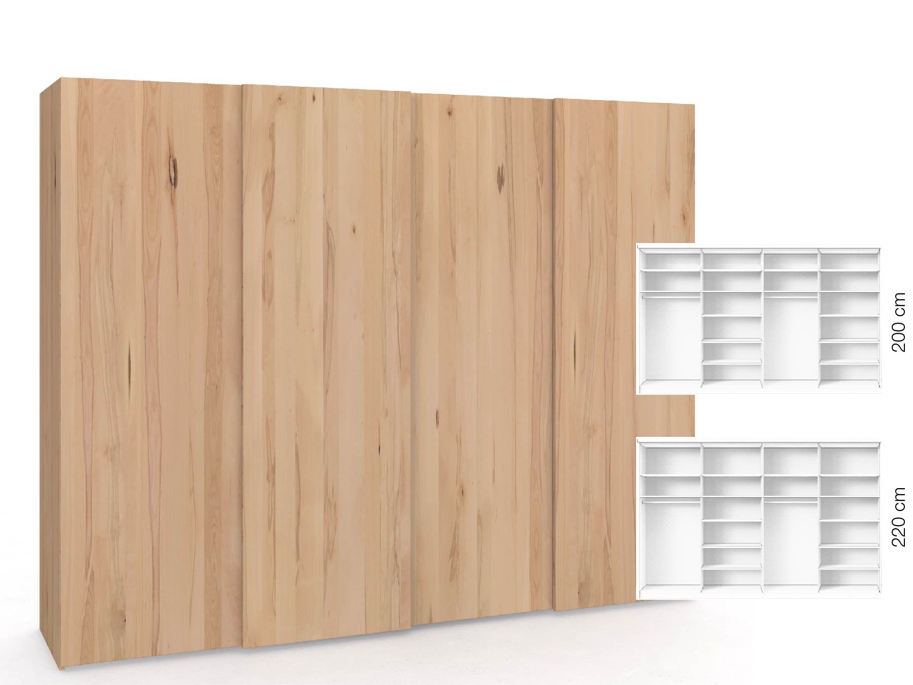 Buchenschrank „Ludwig", 4-türig, Höhe 220 cm, Inneneinrichtung: B, Grifflos