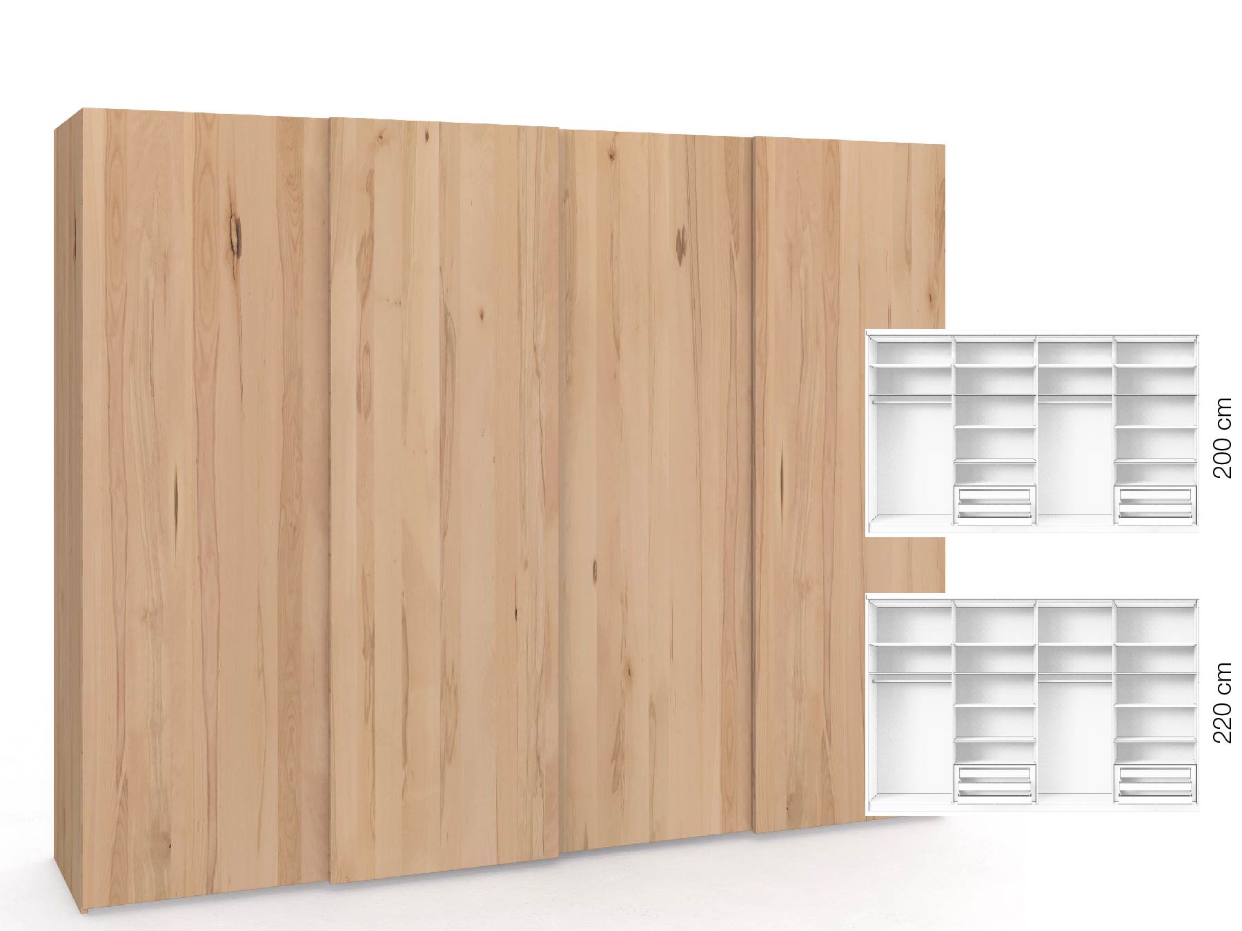 Buchenschrank „Ludwig", 4-türig, Höhe 220 cm, Inneneinrichtung: D, Grifflos