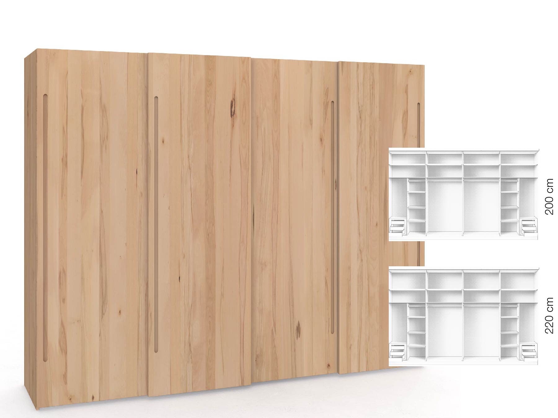 Buchenschrank „Ludwig", 4-türig, Höhe 220 cm, Inneneinrichtung: C, Griff C