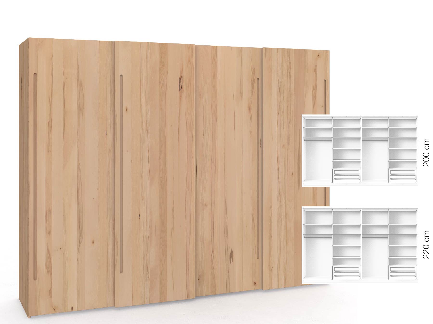 Buchenschrank „Ludwig", 4-türig, Höhe 220 cm, Inneneinrichtung: D, Griff C