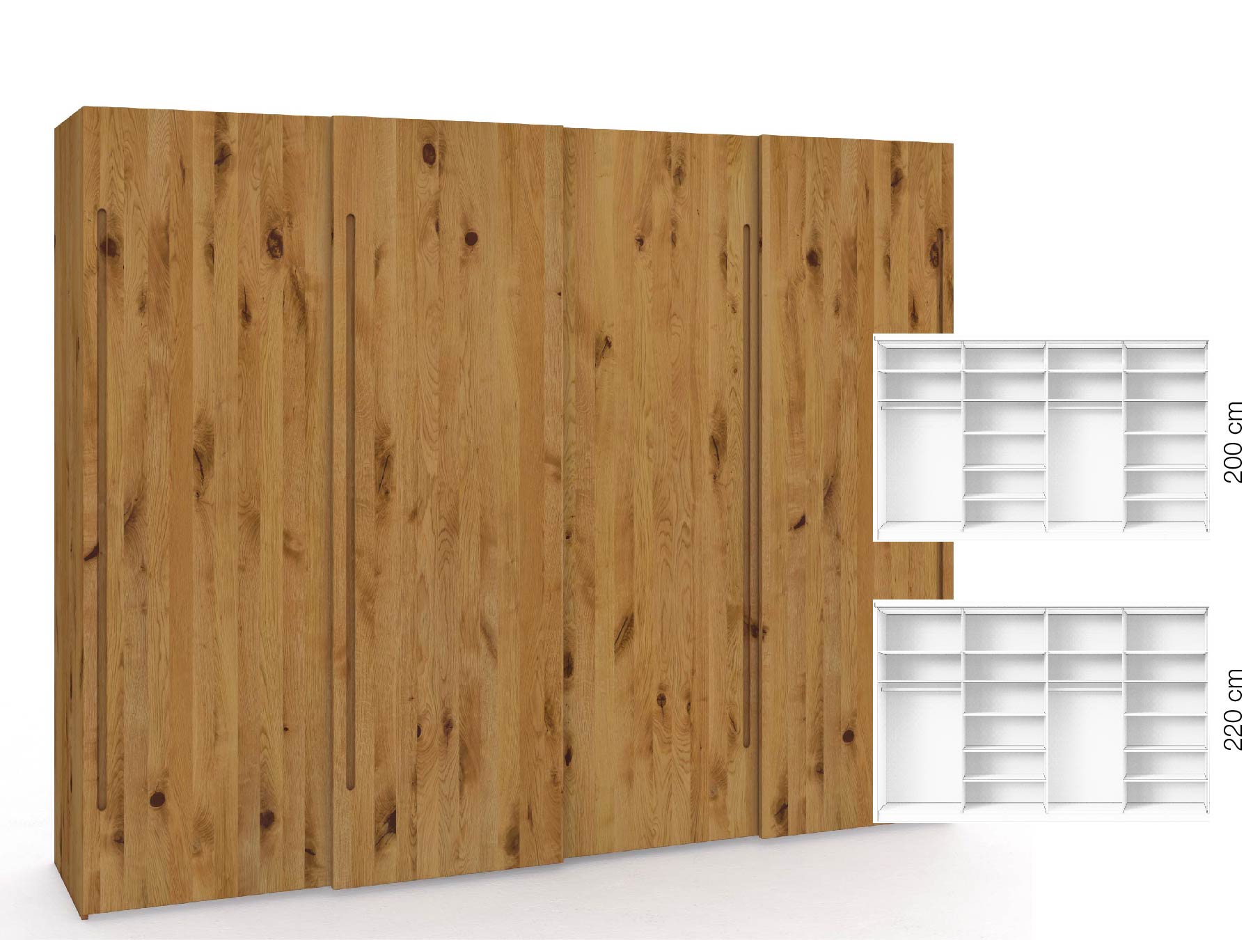 Wildeichenschrank „Ludwig", 4-türig, Höhe 220 cm, Inneneinrichtung: B, Griff C