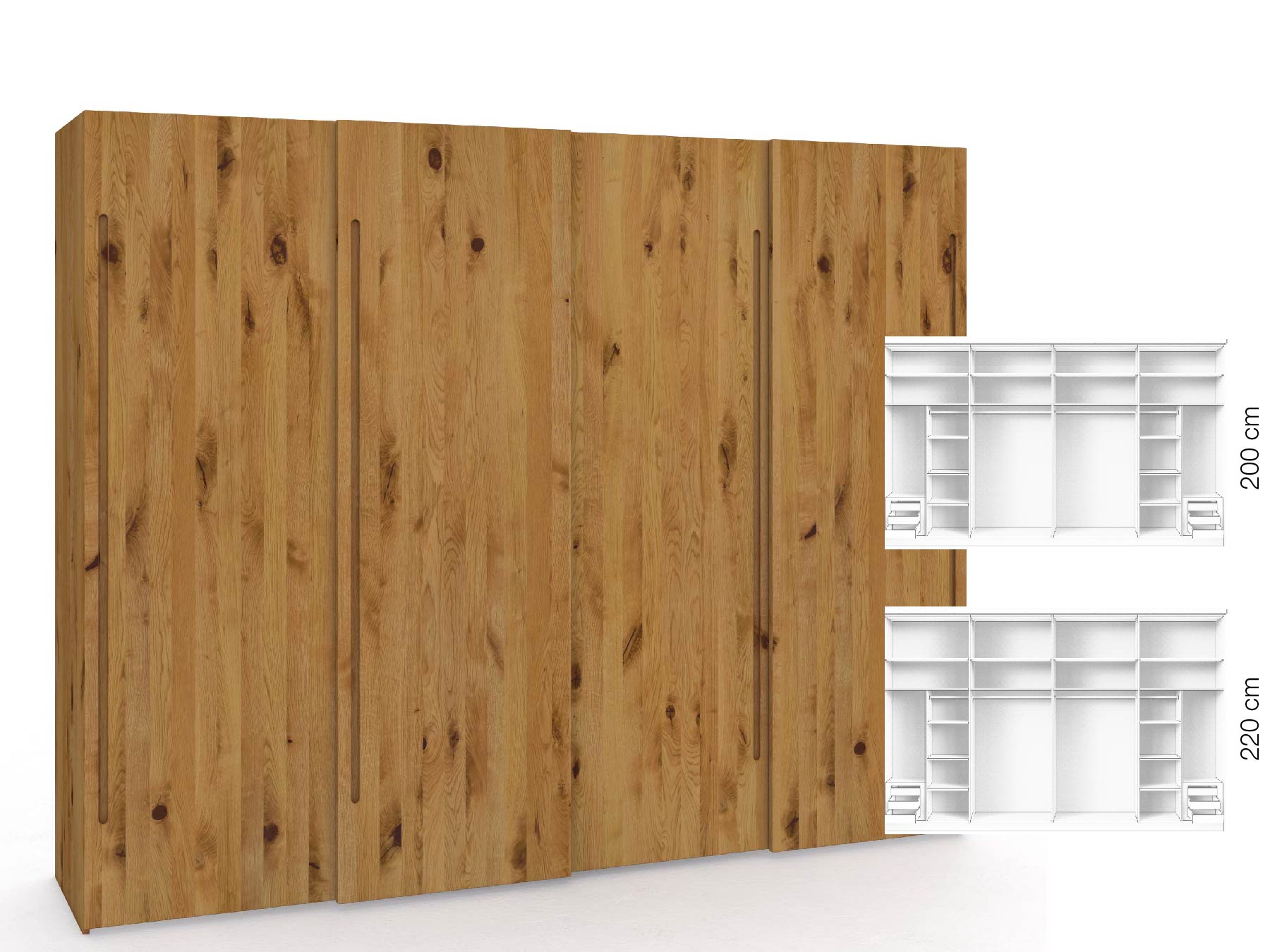 Wildeichenschrank „Ludwig", 4-türig, Höhe 220 cm, Inneneinrichtung: C, Griff C