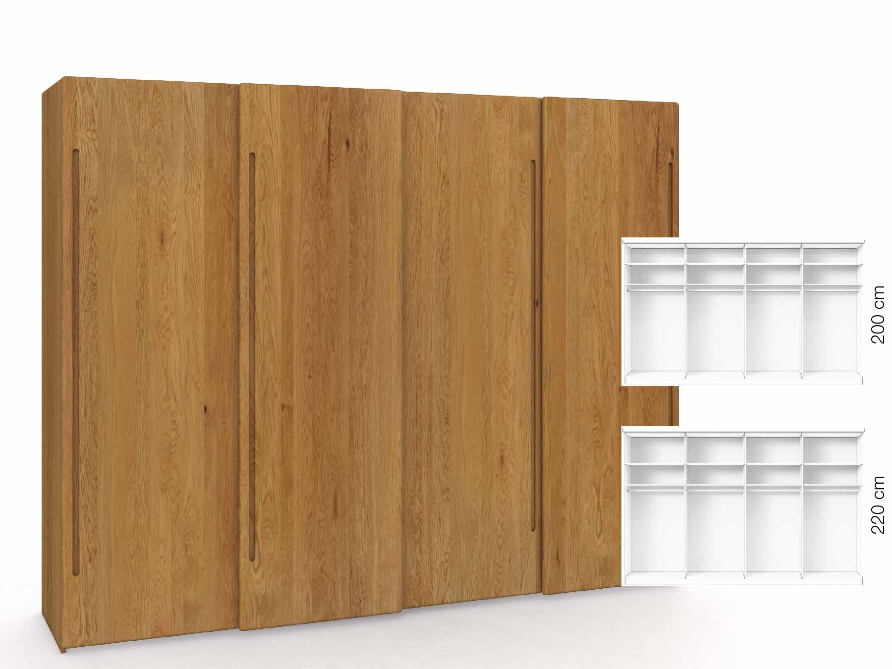 Eichenschrank „Viktor", 4-türig, Höhe 220 cm, Inneneinrichtung: A, Griff C