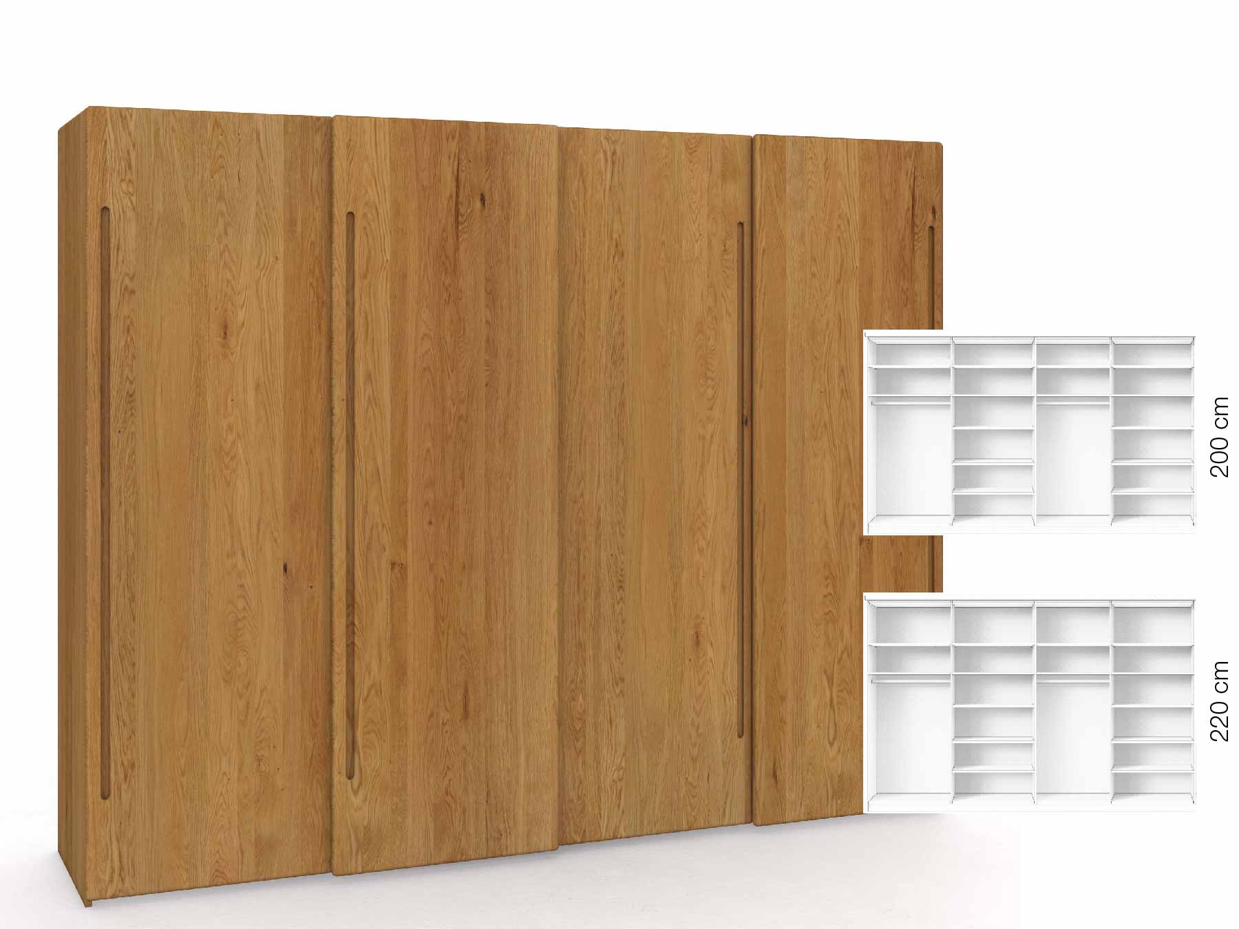 Eichenschrank „Viktor", 4-türig, Höhe 220 cm, Inneneinrichtung: B, Griff C