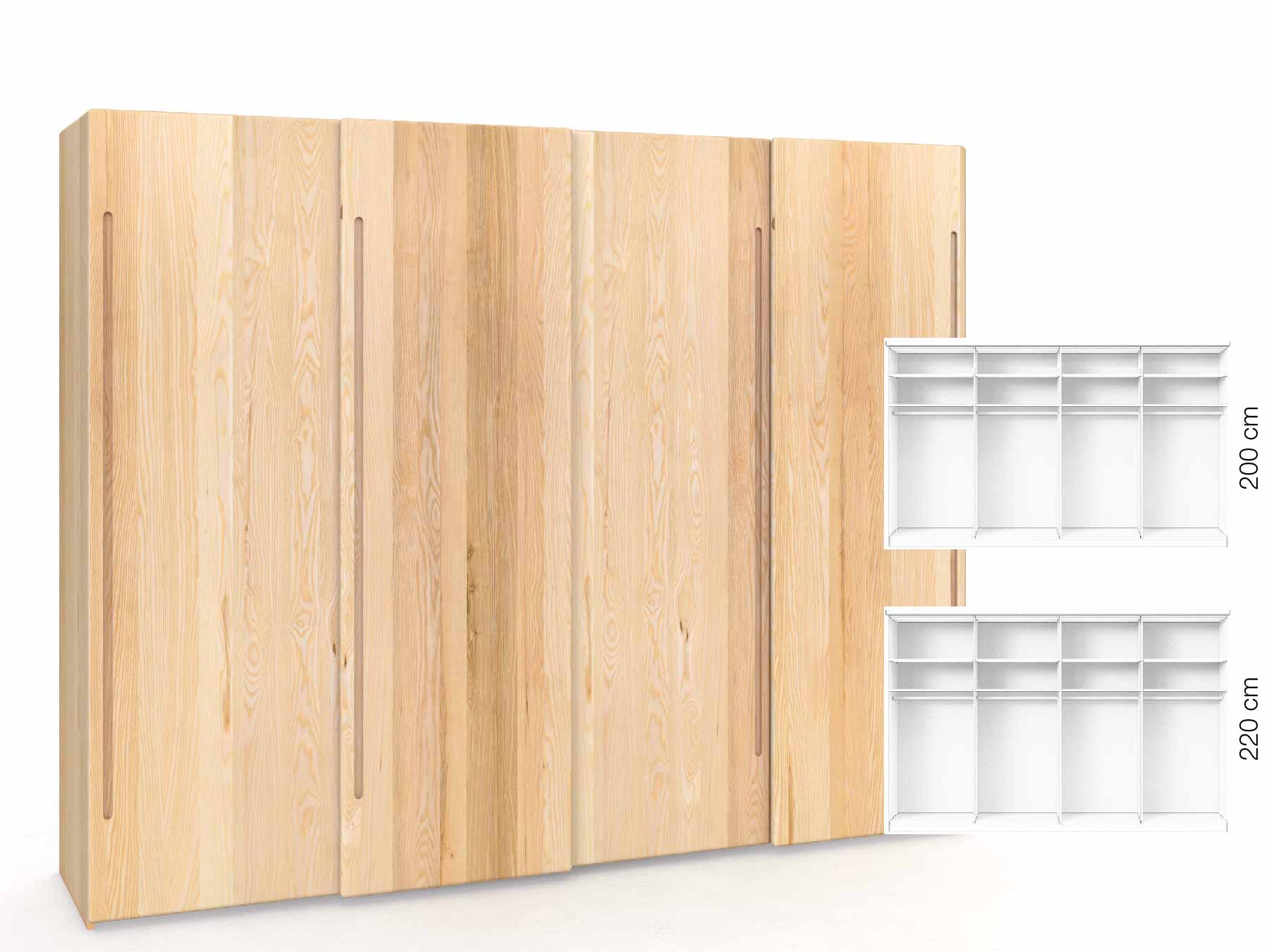 Eschenschrank „Viktor", 4-türig, Höhe 220 cm, Inneneinrichtung: A, Griff C