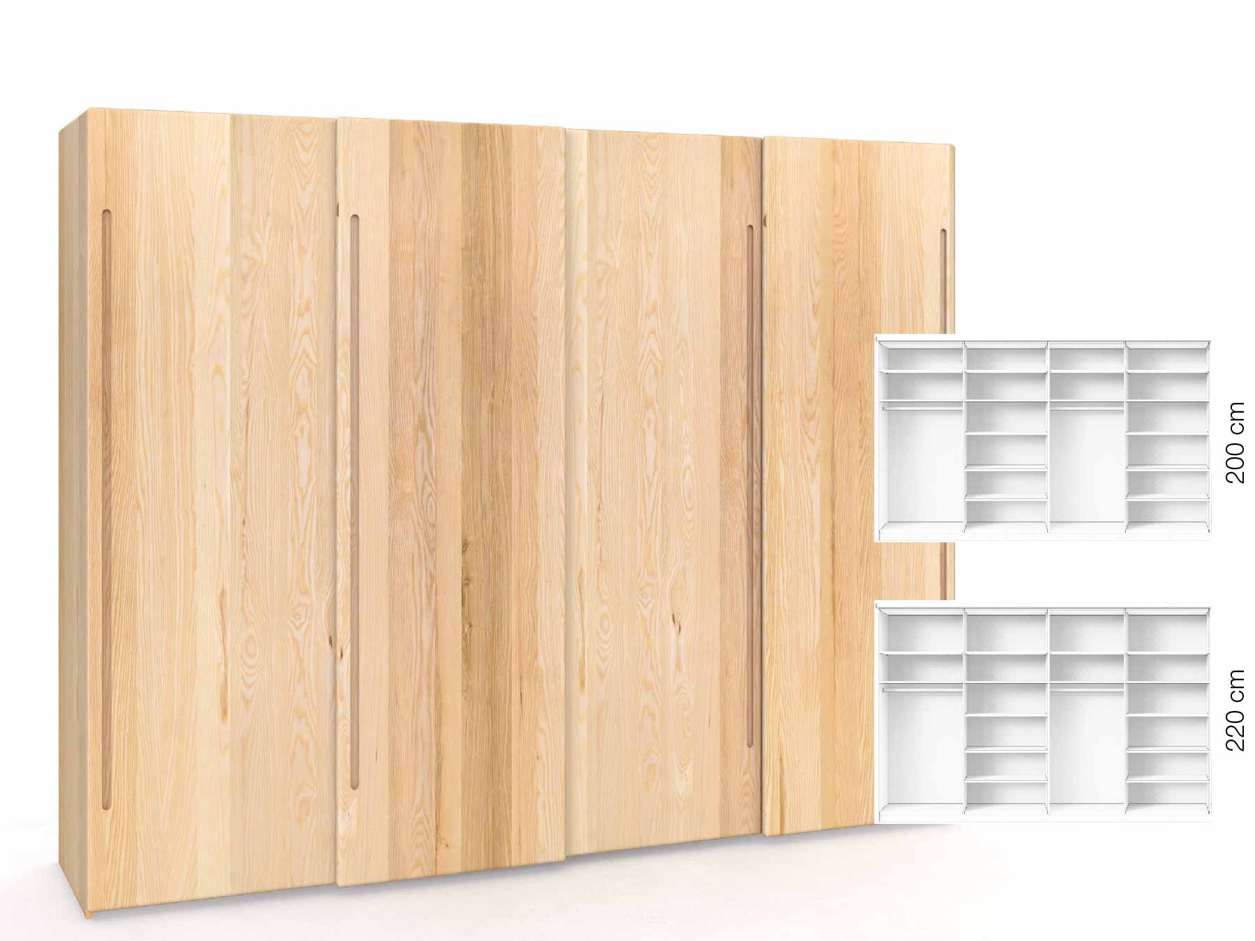 Eschenschrank „Viktor", 4-türig, Höhe 220 cm, Inneneinrichtung: B, Griff C