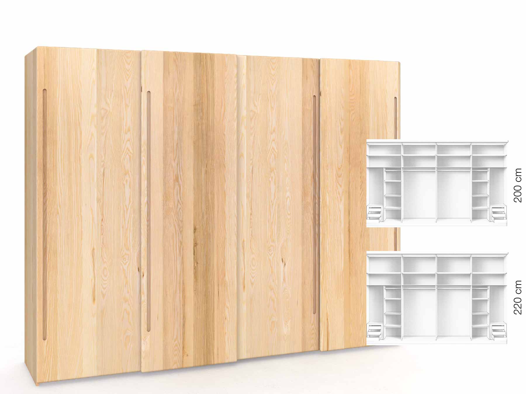 Eschenschrank „Viktor", 4-türig, Höhe 220 cm, Inneneinrichtung: C, Griff C