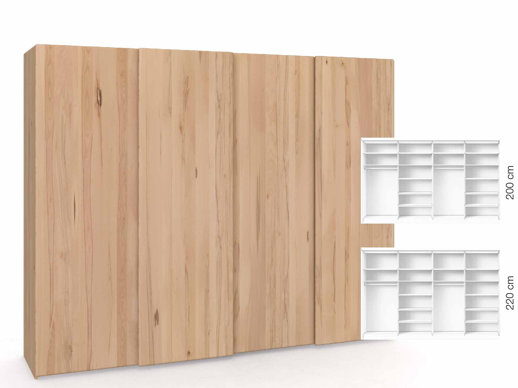 Buchenschrank „Viktor", 4-türig, Höhe 220 cm, Inneneinrichtung: B, Grifflos