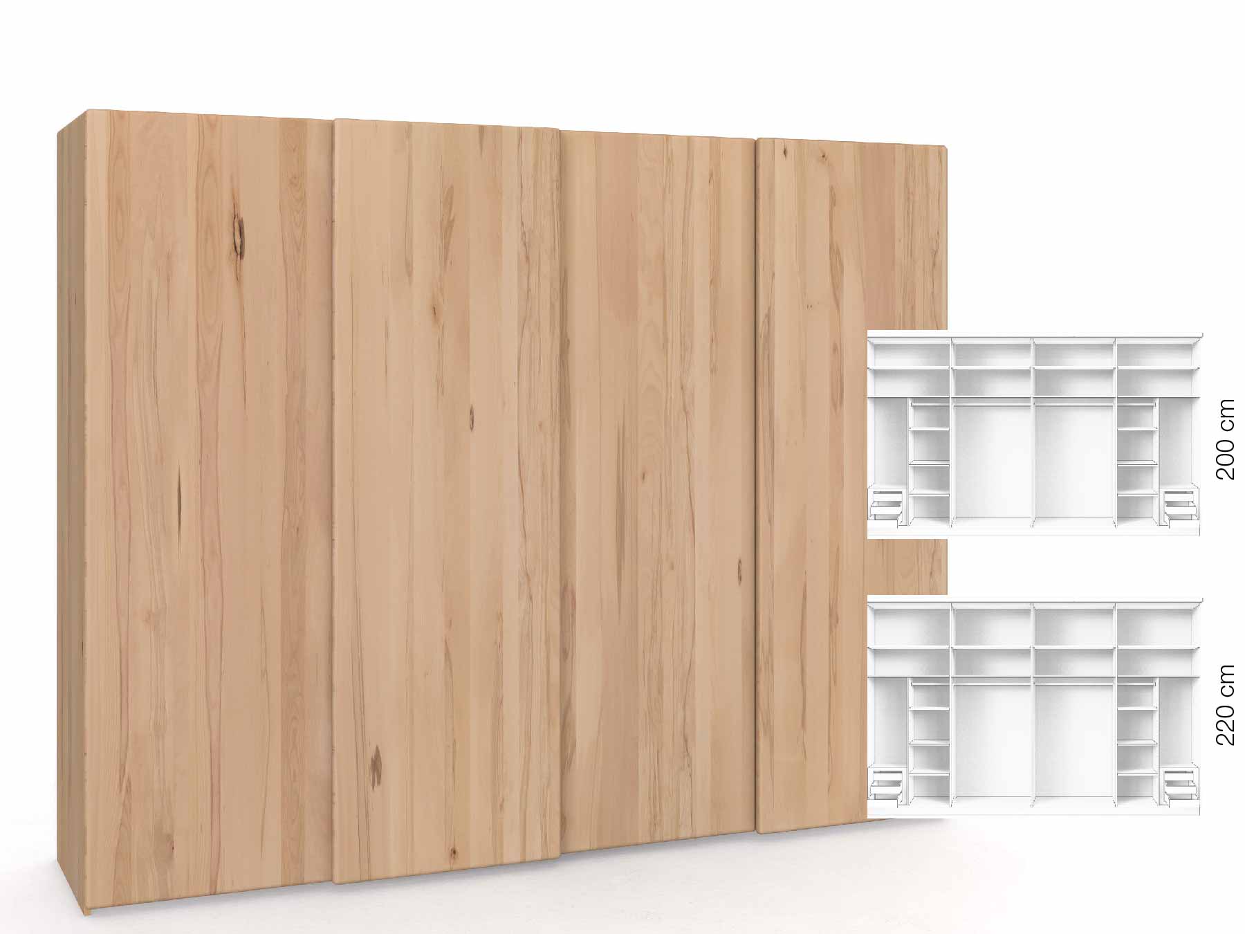 Buchenschrank „Viktor", 4-türig, Höhe 220 cm, Inneneinrichtung: C, Grifflos