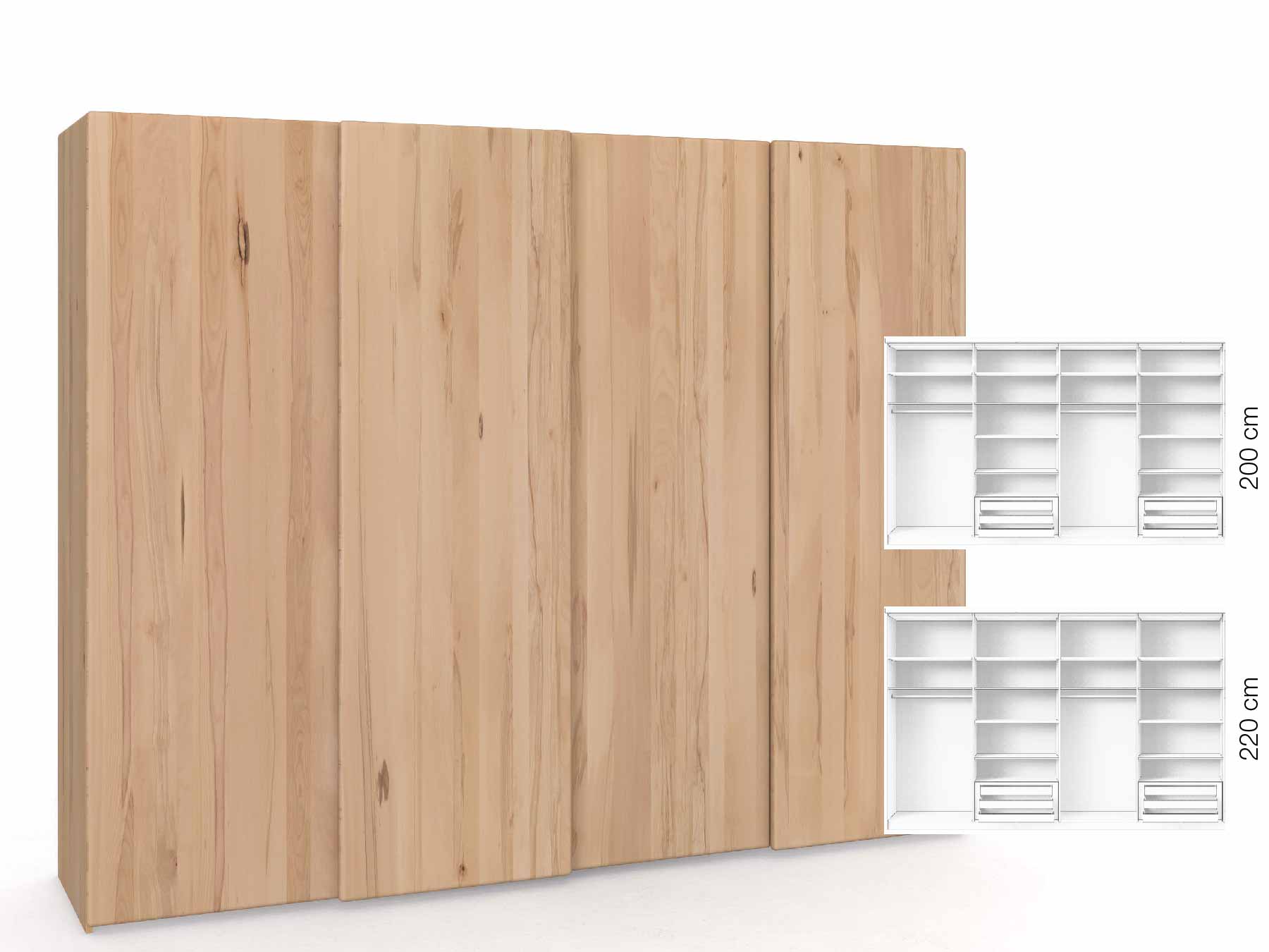 Buchenschrank „Viktor", 4-türig, Höhe 220 cm, Inneneinrichtung: D, Grifflos
