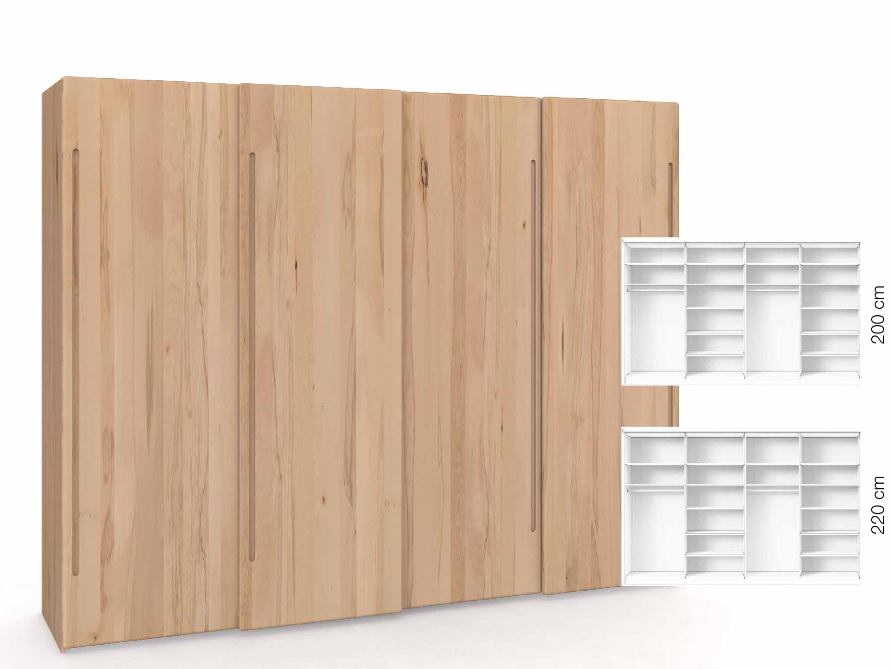 Buchenschrank „Viktor", 4-türig, Höhe 220 cm, Inneneinrichtung: B, Griff C