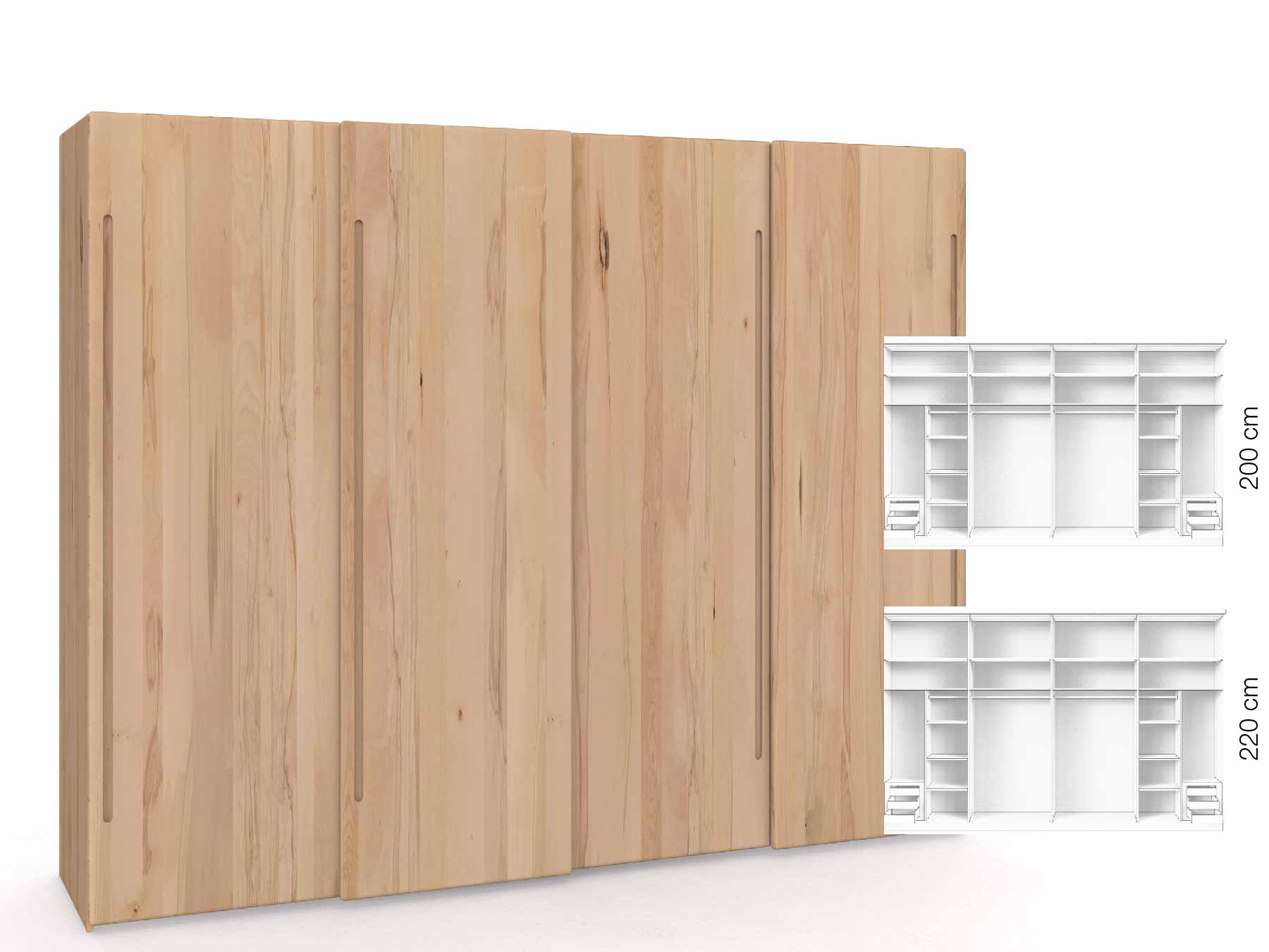 Buchenschrank „Viktor", 4-türig, Höhe 220 cm, Inneneinrichtung: C, Griff C