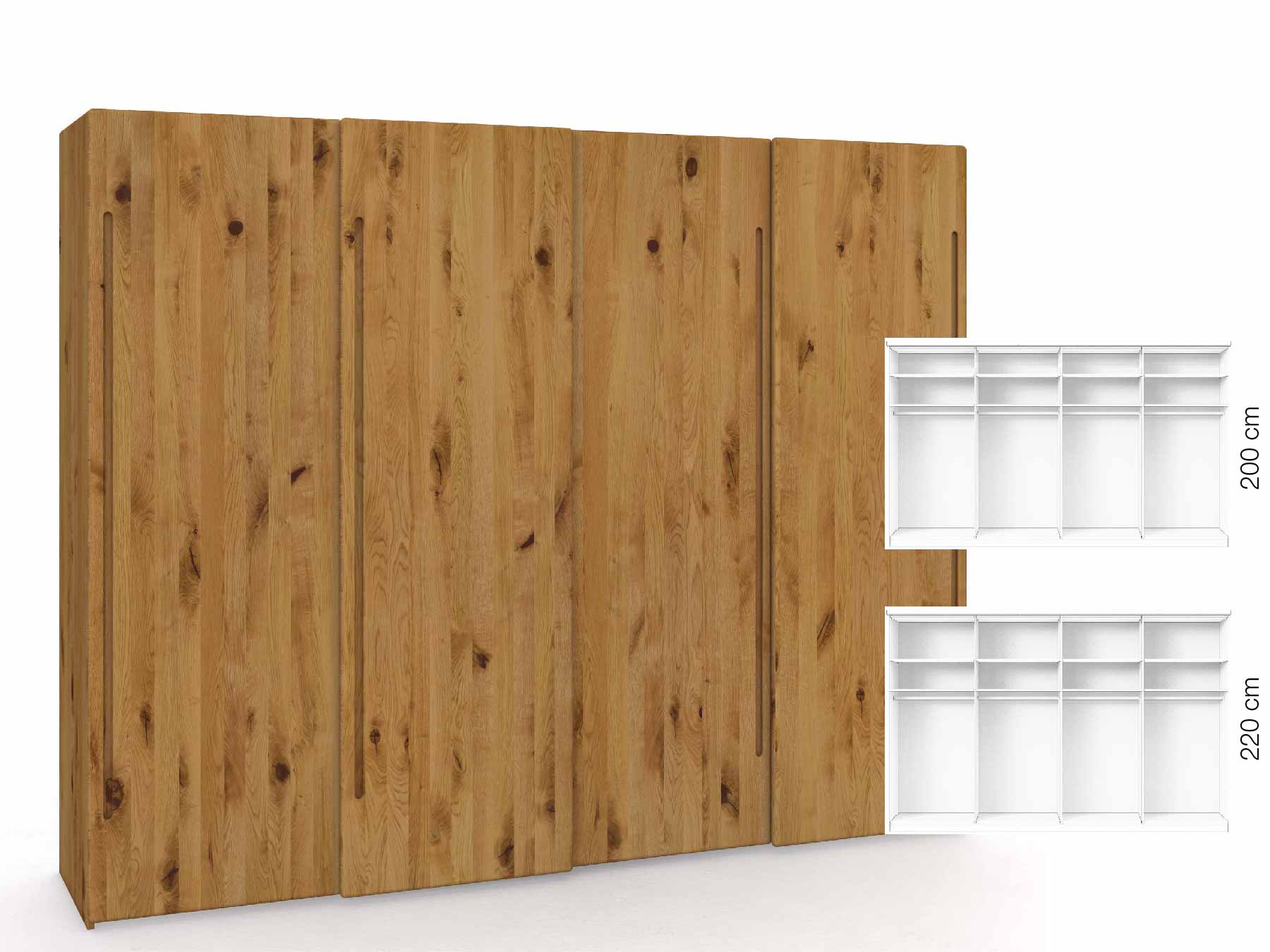 Wildeichenschrank „Viktor", 4-türig, Höhe 220 cm, Inneneinrichtung: A, Griff C