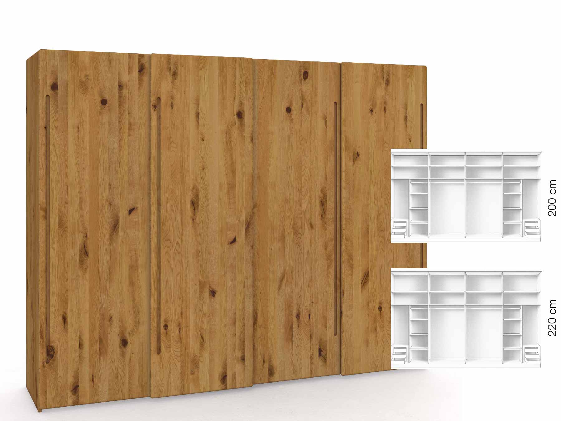 Wildeichenschrank „Viktor", 4-türig, Höhe 220 cm, Inneneinrichtung: C, Griff C