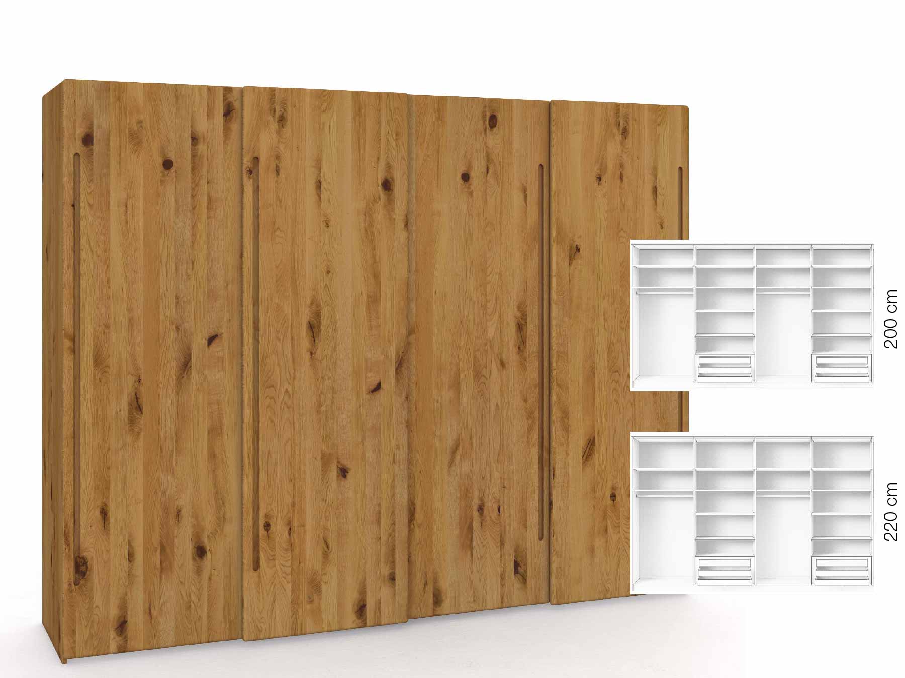 Wildeichenschrank „Viktor", 4-türig, Höhe 220 cm, Inneneinrichtung: D, Griff C