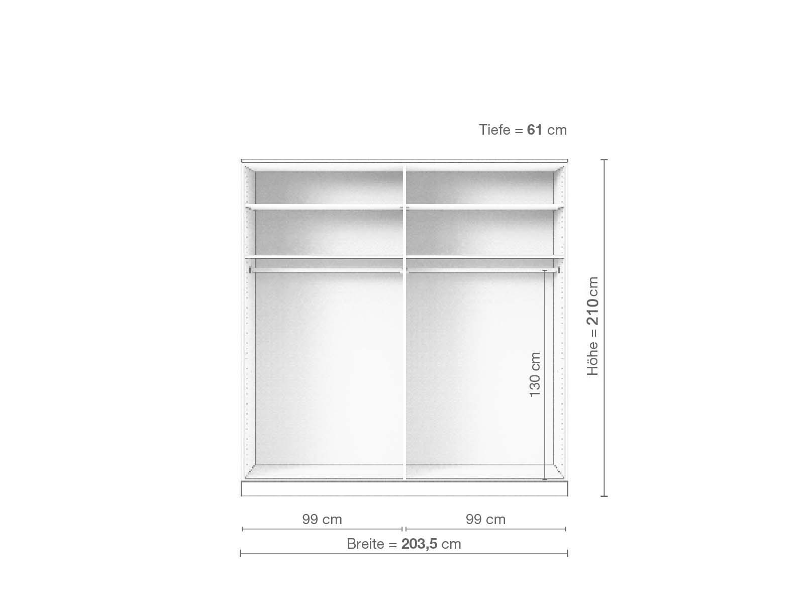 Eschenschrank „Edelweiß“, 4-türig, Höhe 210 cm, Inneneinrichtung A