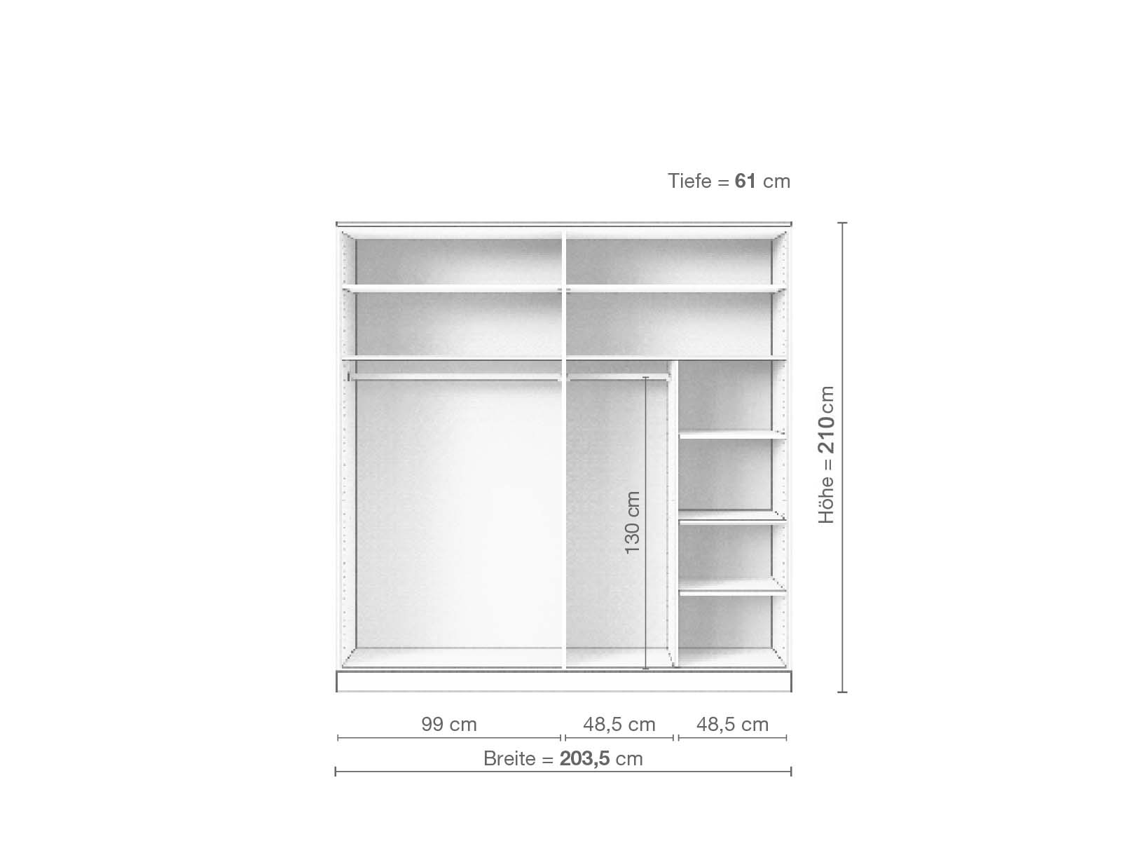 Eschenschrank „Edelweiß“, 4-türig, Höhe 210 cm, Inneneinrichtung B