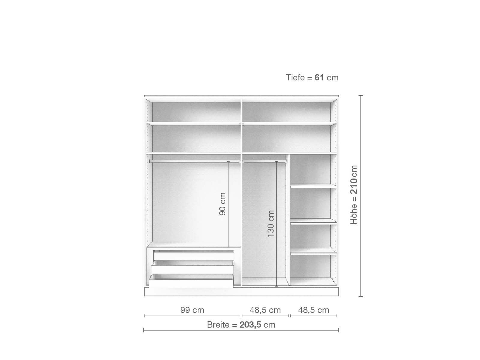 Eschenschrank „Edelweiß“, 4-türig, Höhe 210 cm, Inneneinrichtung C