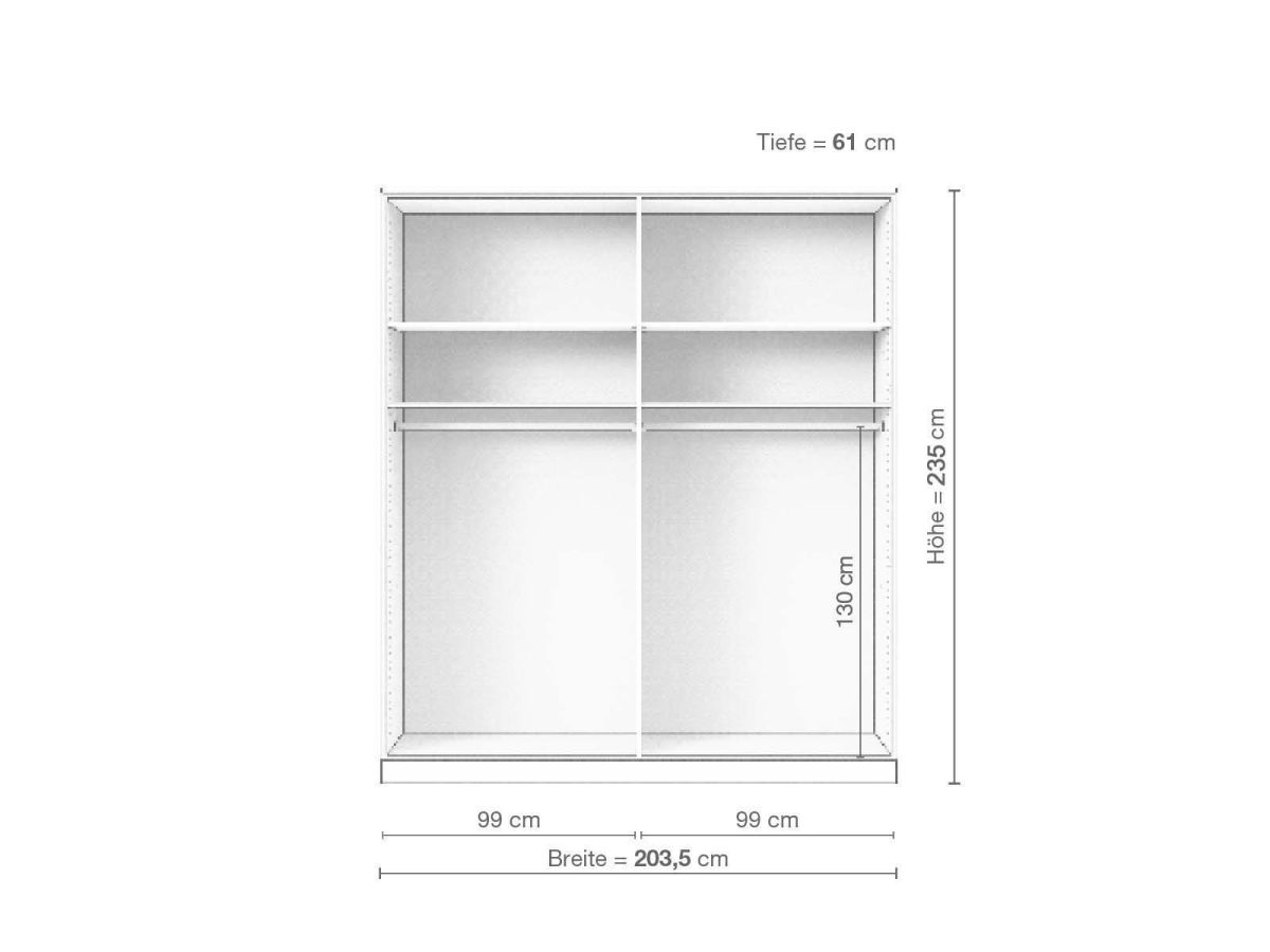 Eschenschrank „Edelweiß“, 4-türig, Höhe 235 cm, Inneneinrichtung A