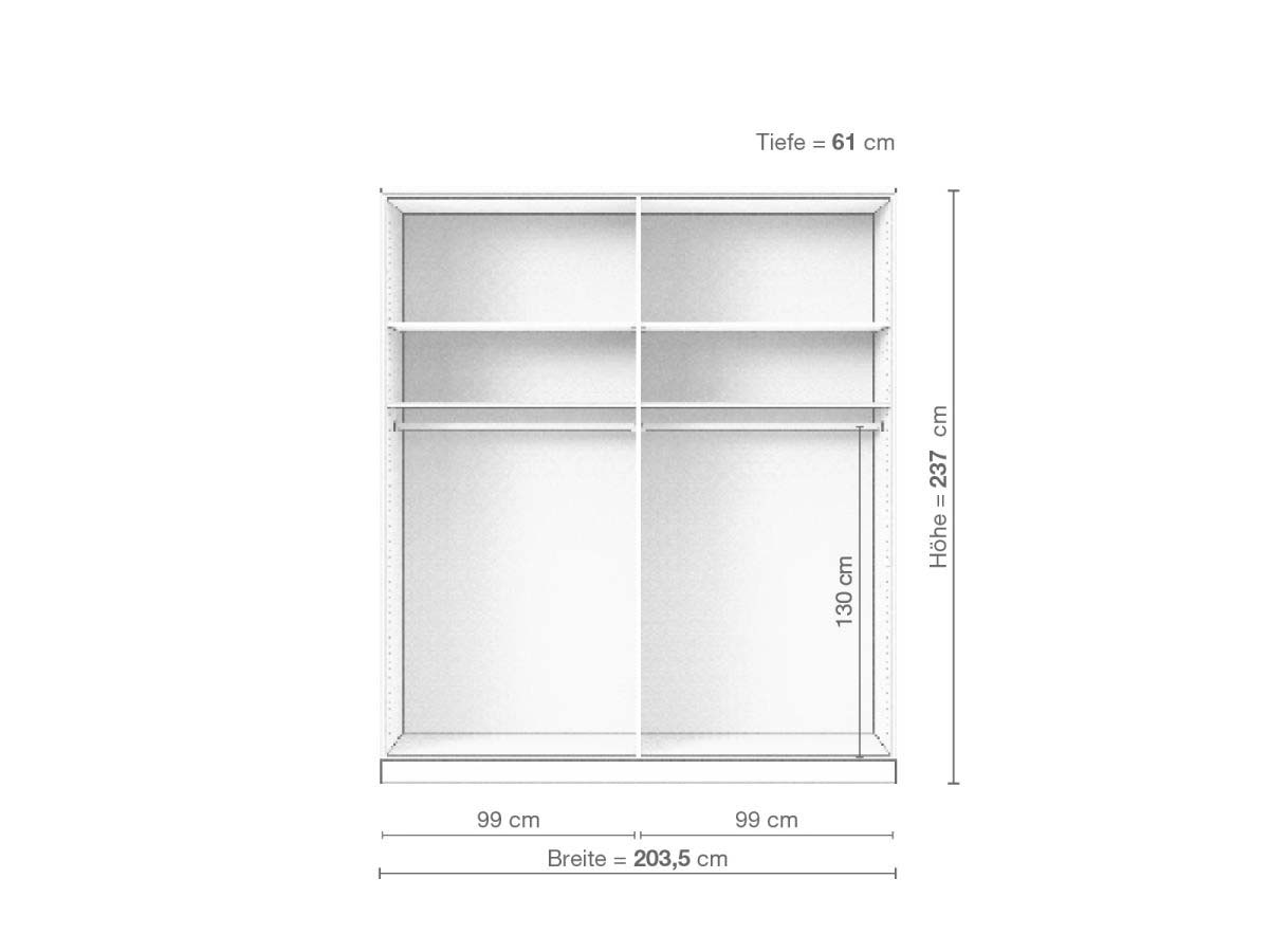 Zirbenschrank „Ramon“, 4-türig, Höhe 237 cm, Inneneinrichtung A