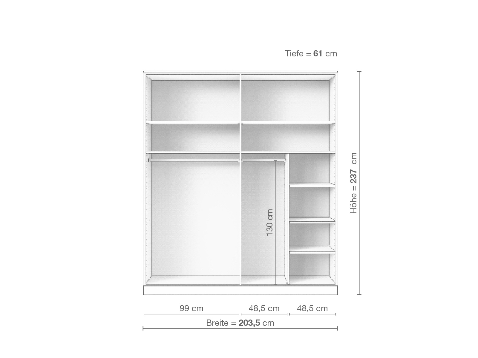 Zirbenschrank „Ramon“, 4-türig, Höhe 237 cm, Inneneinrichtung B
