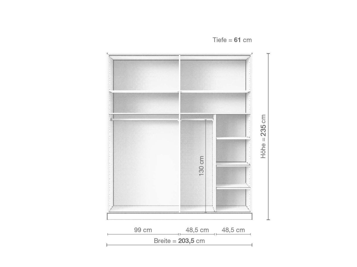Eschenschrank „Edelweiß“, 4-türig, Höhe 235 cm, Inneneinrichtung B