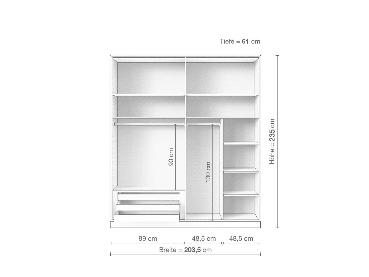 Eschenschrank „Edelweiß“, 4-türig, Höhe 235 cm, Inneneinrichtung C
