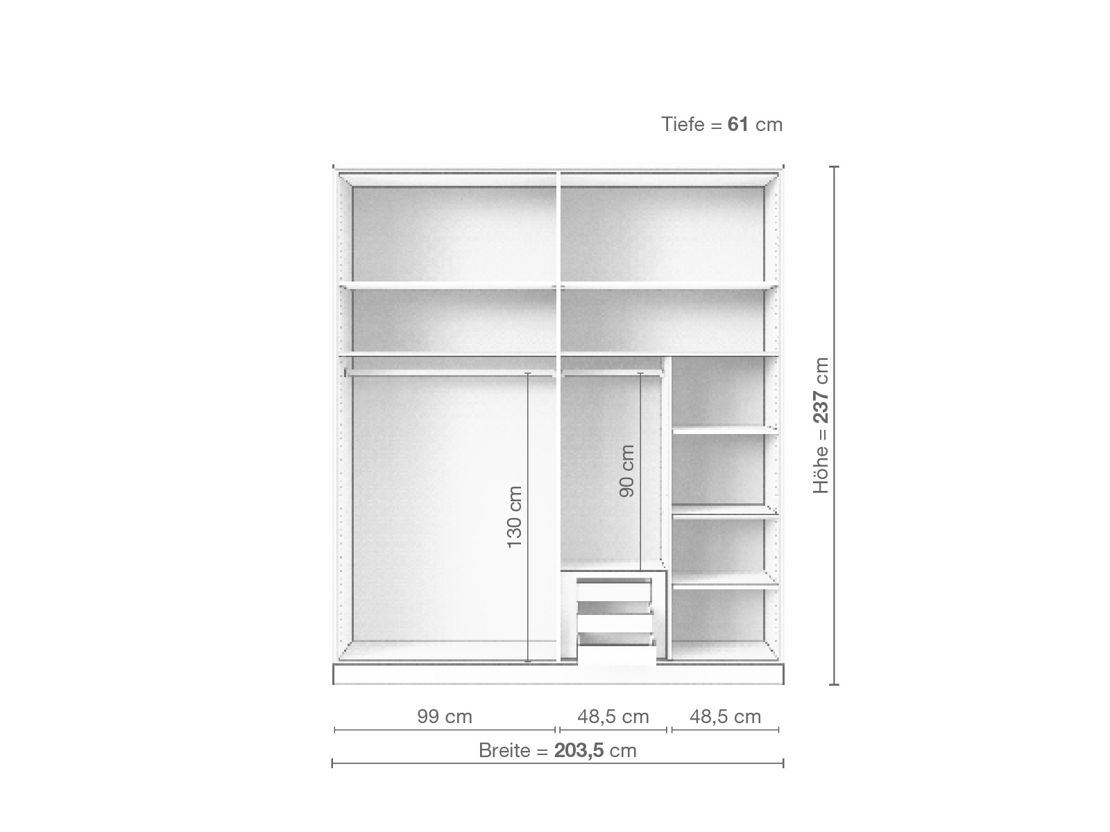 Zirbenschrank „Ramon“, 4-türig, Höhe 237 cm, Inneneinrichtung D