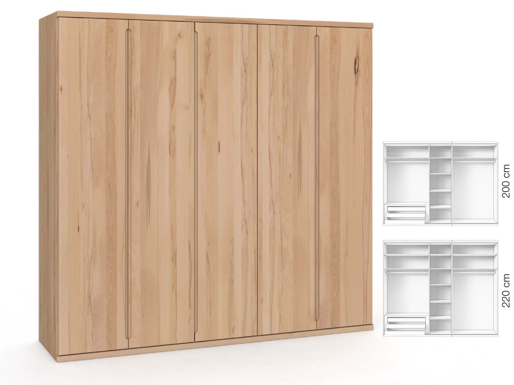Buchenschrank „Valentin“, 5-türig, Höhe 220 cm, Griffausführung „Lukas“, Inneneinrichtung: D