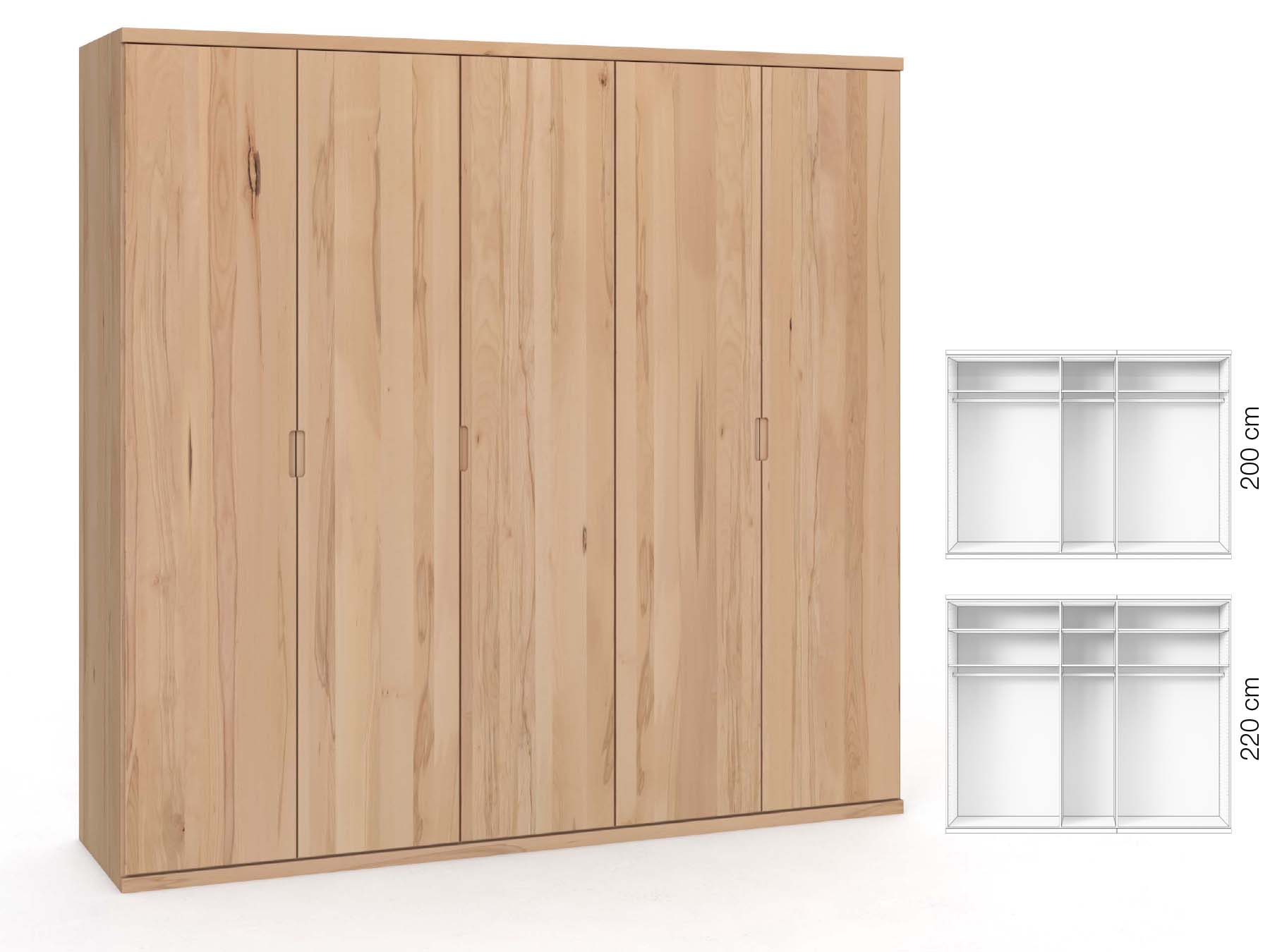 Buchenschrank „Romana“, 5-türig, Höhe 220 cm, Griffausführung „Lukas“, Inneneinrichtung: A