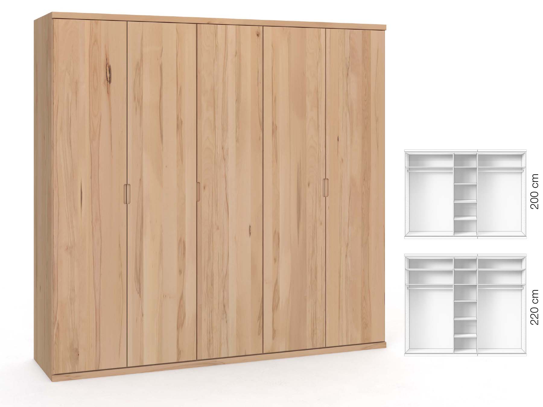Buchenschrank „Romana“, 5-türig, Höhe 220 cm, Griffausführung „Lukas“, Inneneinrichtung: B