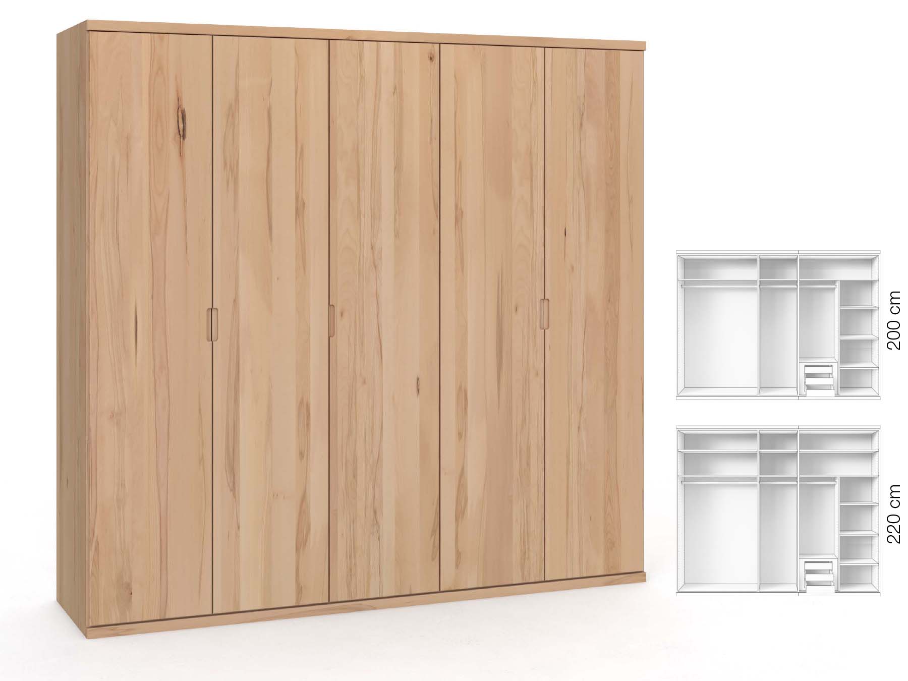 Buchenschrank „Romana“, 5-türig, Höhe 220 cm, Griffausführung „Lukas“, Inneneinrichtung: D