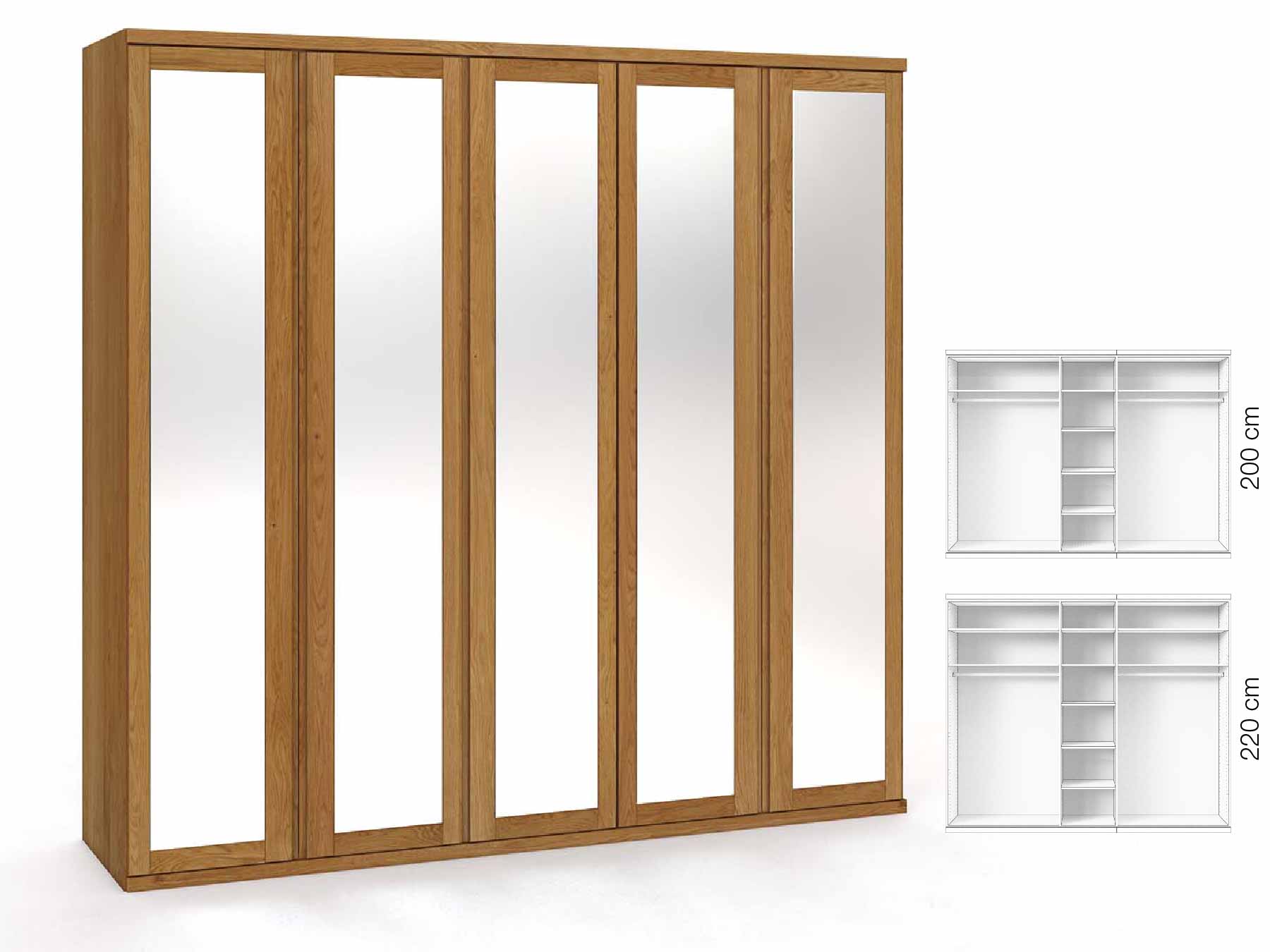 Eichenschrank „Sandra“, 5-türig, Höhe 220 cm, Griffausführung „Patrizia“, Inneneinrichtung: B