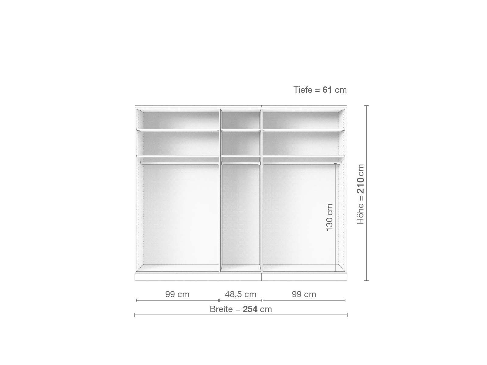 Eschenschrank „Enzian“, 5-türig, Höhe 210 cm, Inneneinrichtung A