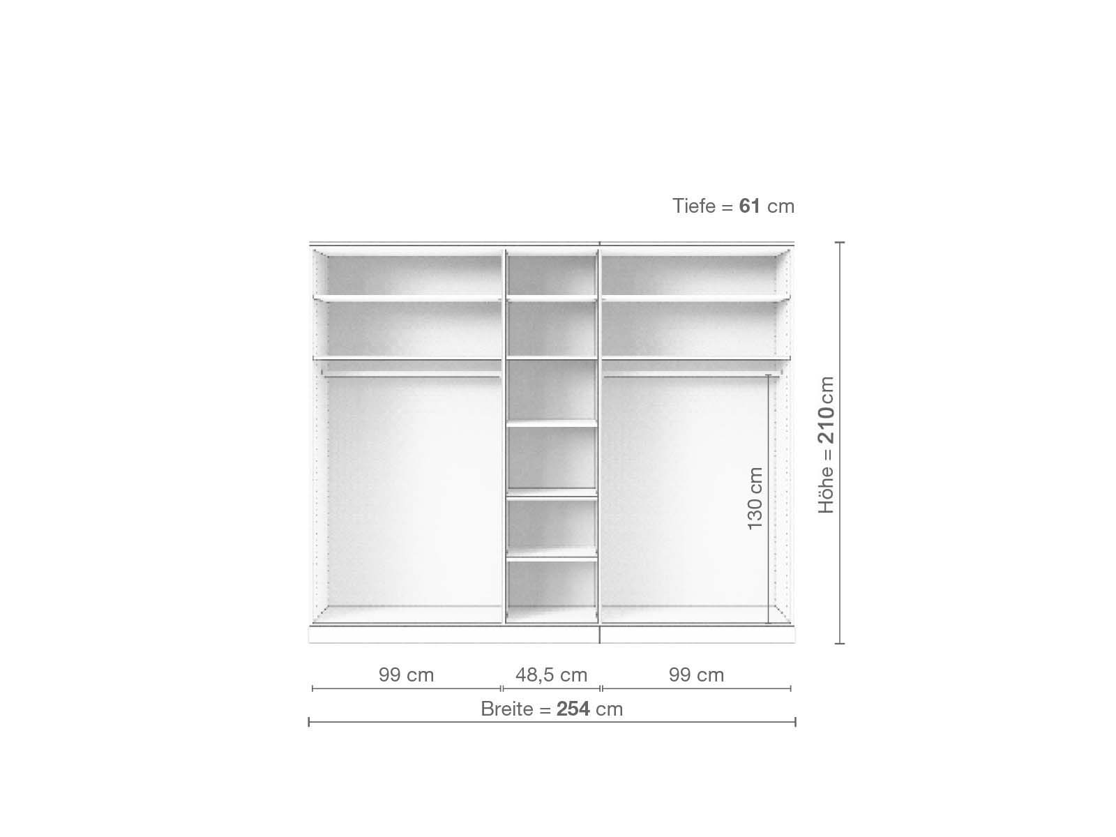Buchenschrank „Enzian“, 5-türig, Höhe 210 cm, Inneneinrichtung B