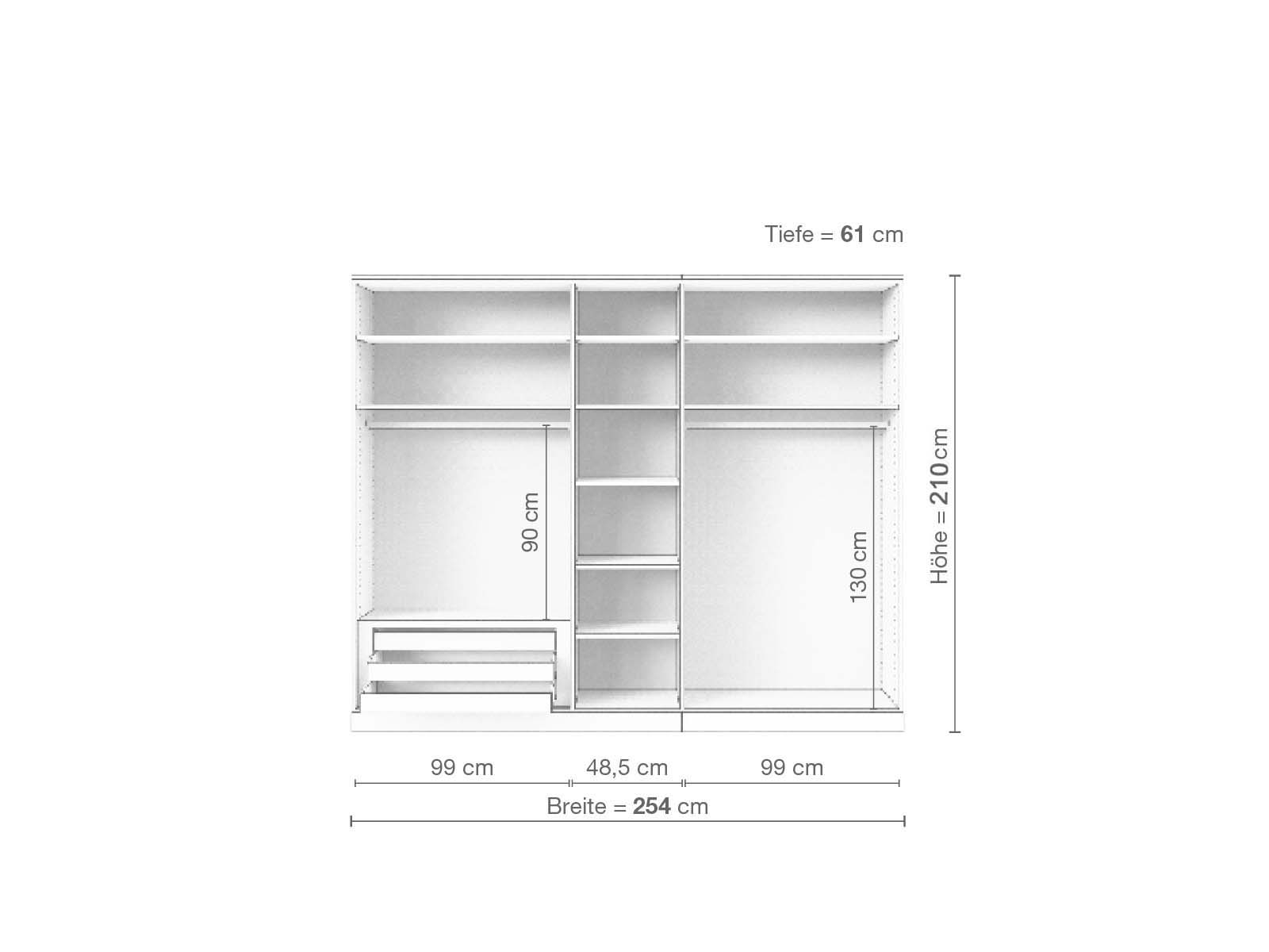 Buchenschrank „Enzian“, 5-türig, Höhe 210 cm, Inneneinrichtung C